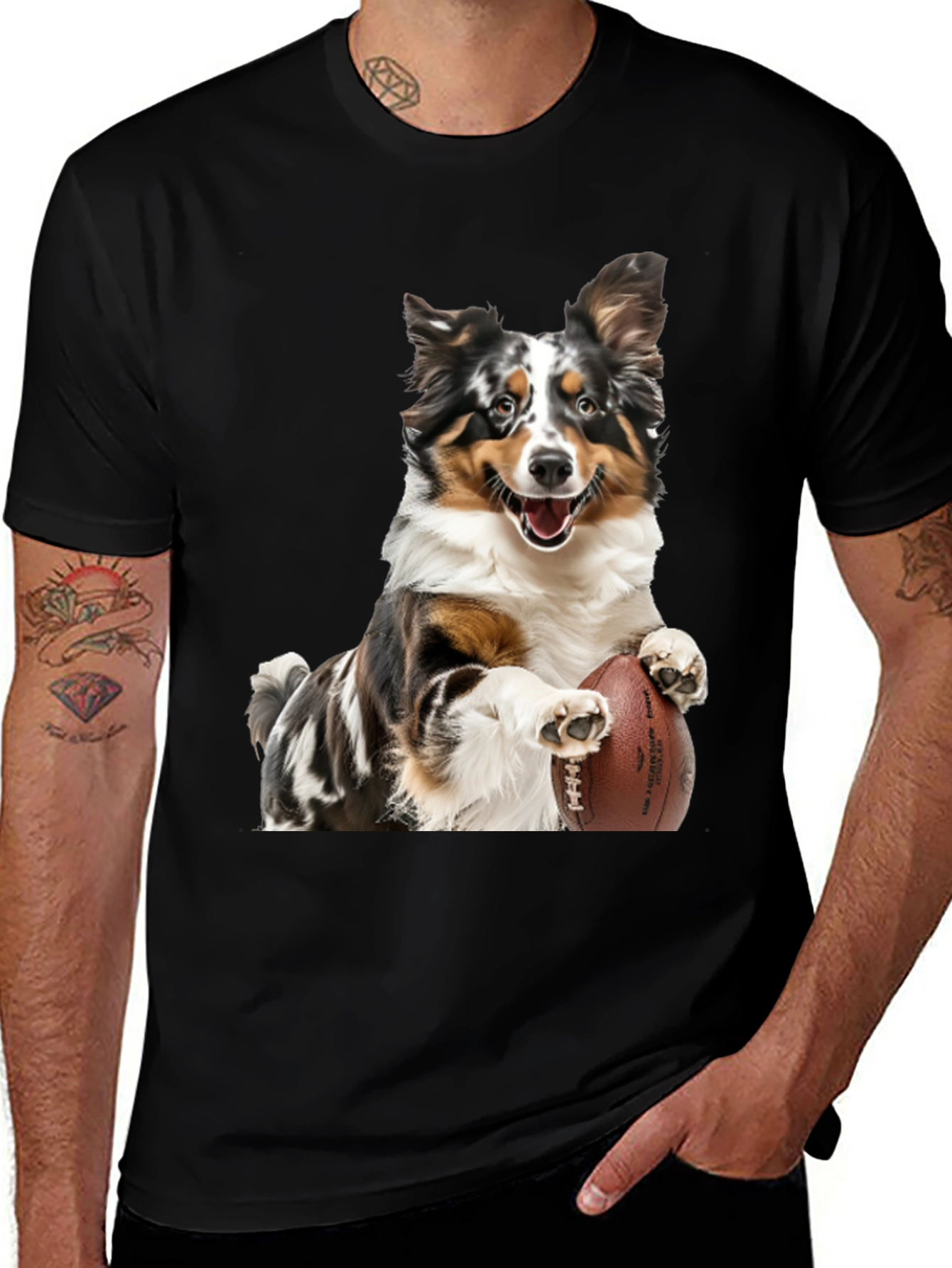 Dog Football T-Shirt: Australian Shepherd Design