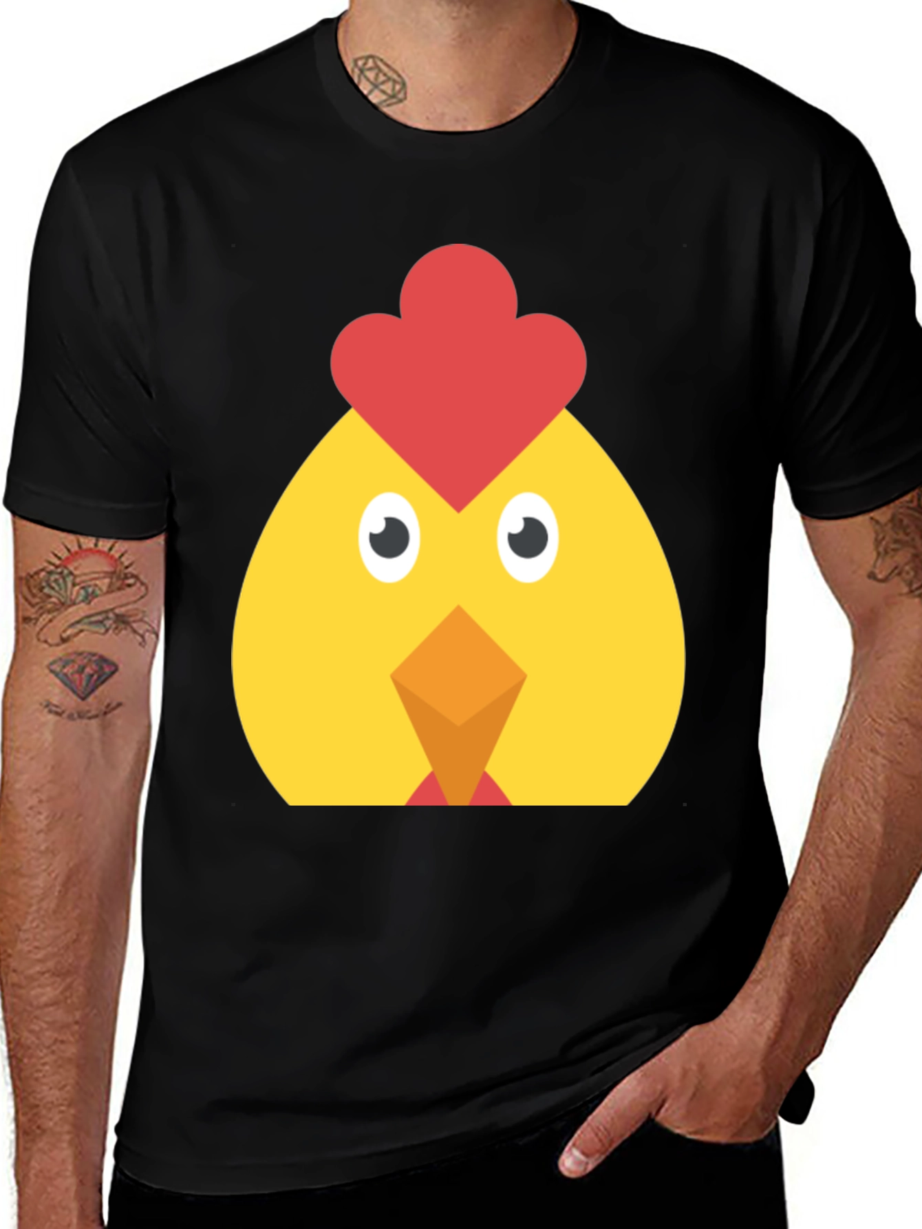 Variant 14 of Funny Chicken Face Graphic T-Shirt - Casual Black Tee