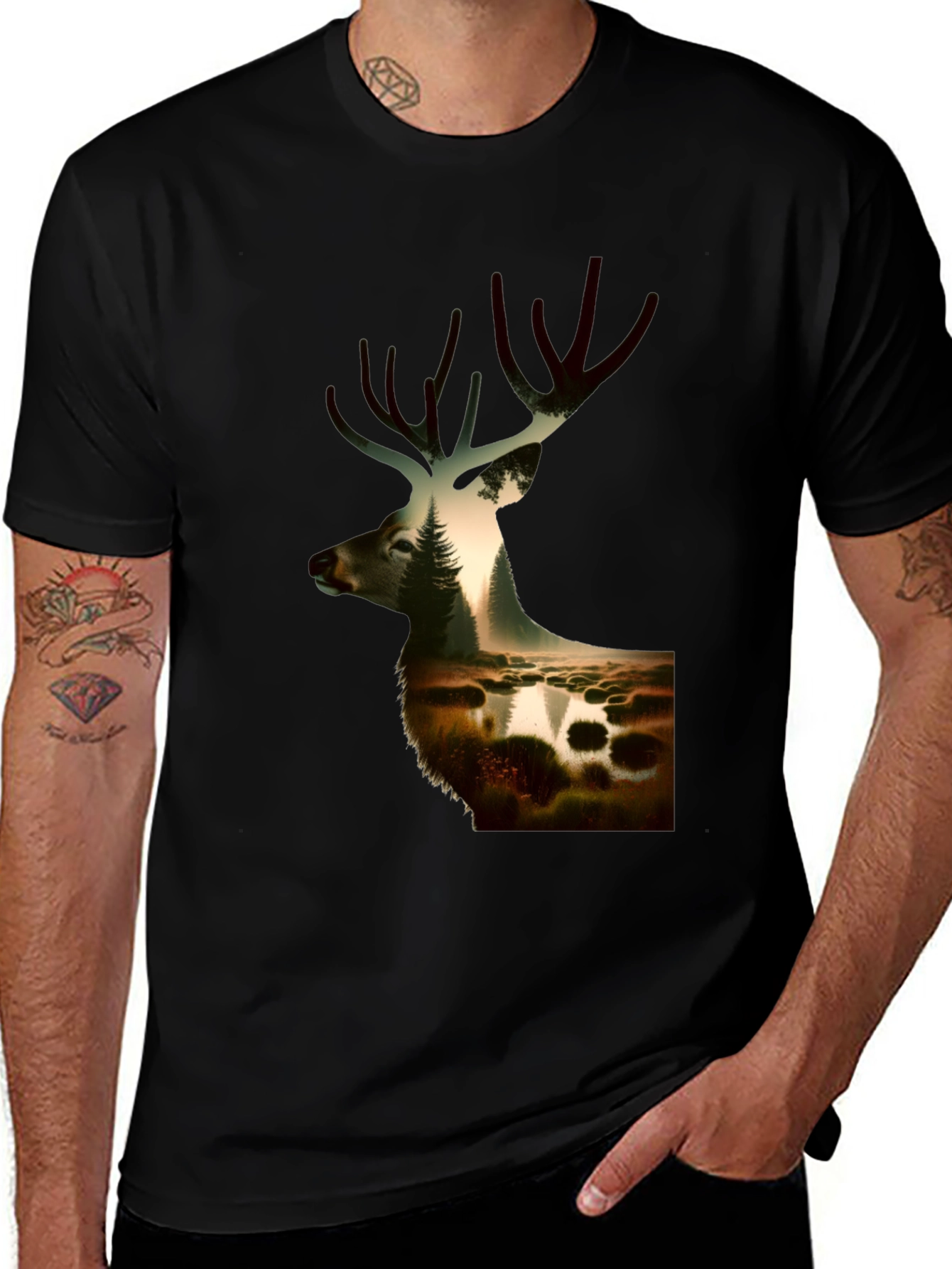 Variant 30 of Nature Deer Graphic Black T-Shirt
