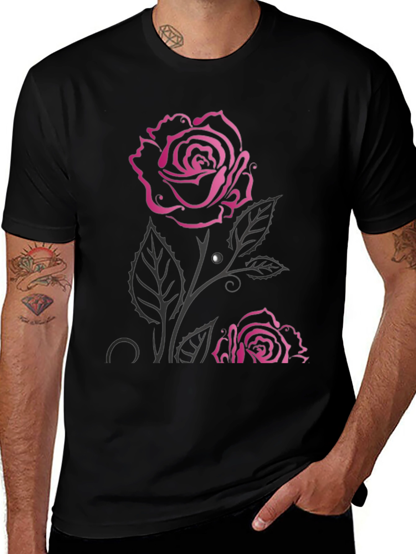 Variant 8 of Rose Graphic Black T-Shirt