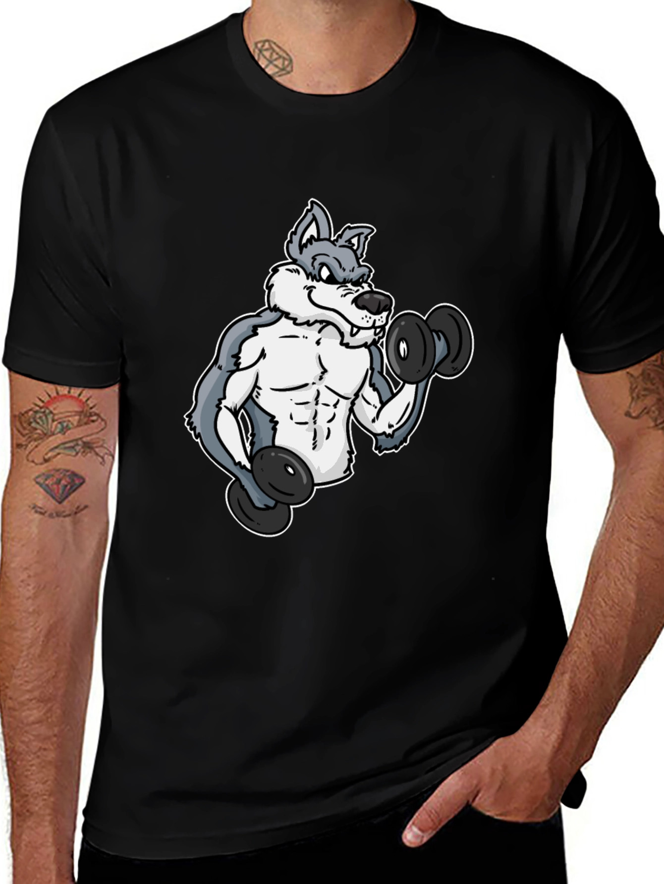 Variant 20 of Wolf Gym Graphic T-Shirt - Black Cotton Tee