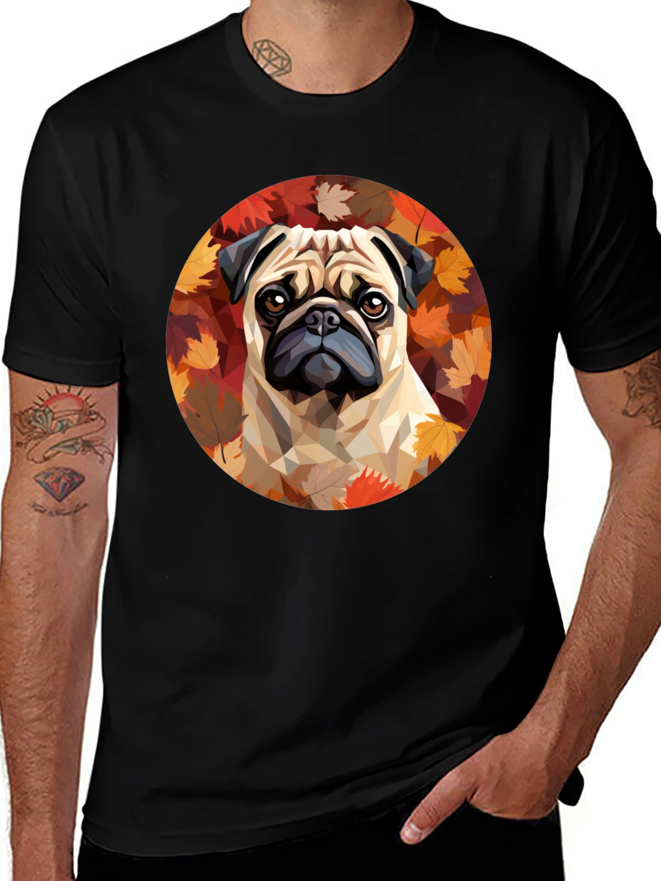 Variant 19 of Pug Dog Leaf T-Shirt - Unique Geometric Design