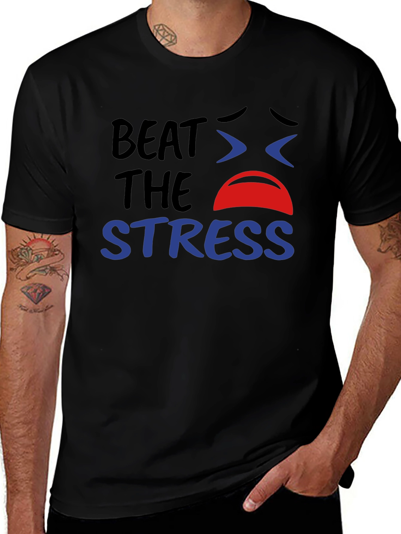Variant 18 of Beat the Stress Graphic T-Shirt - Black Cotton Tee
