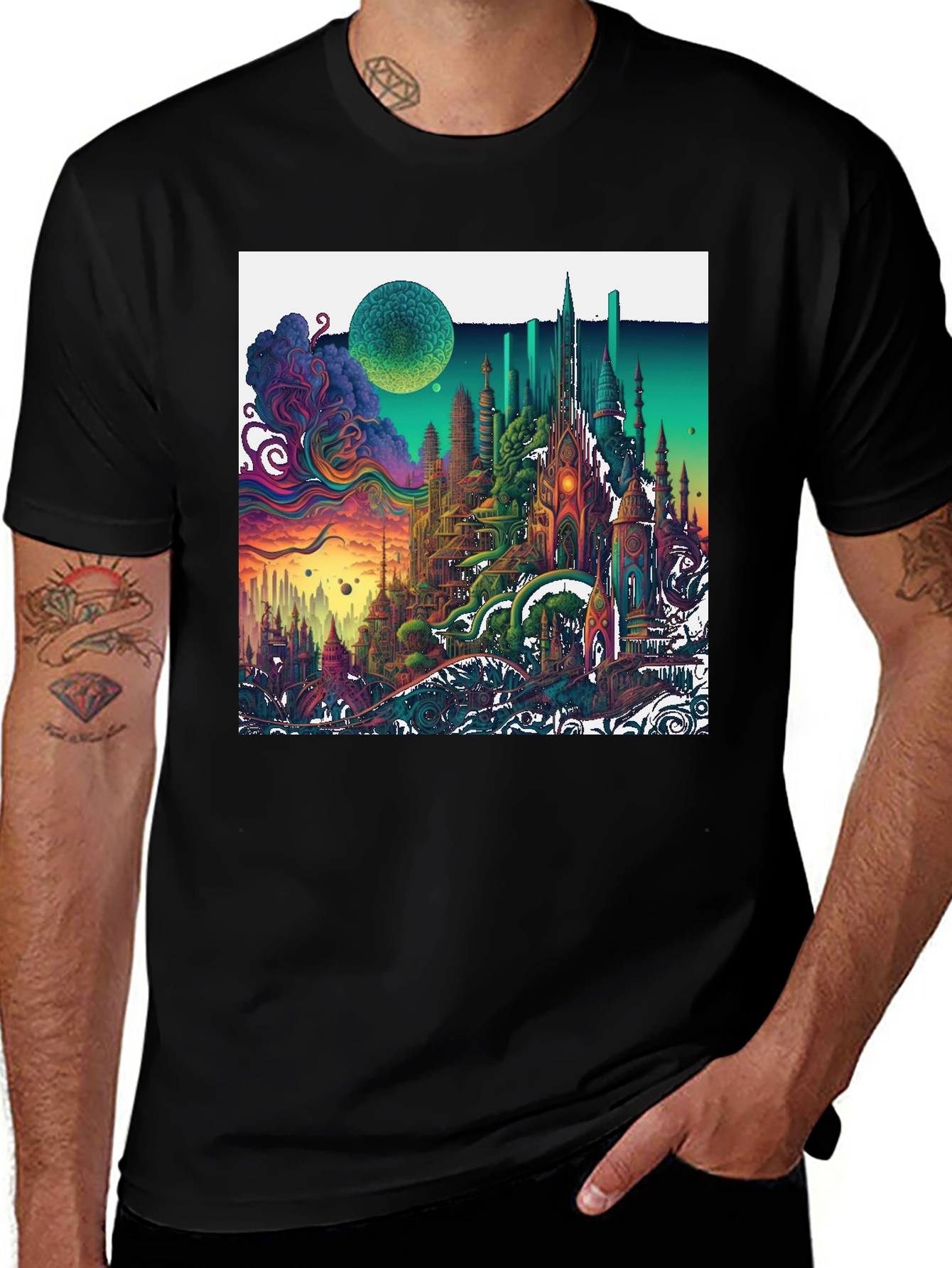Variant 2 of Vibrant Fantasy Cityscape Graphic T-Shirt
