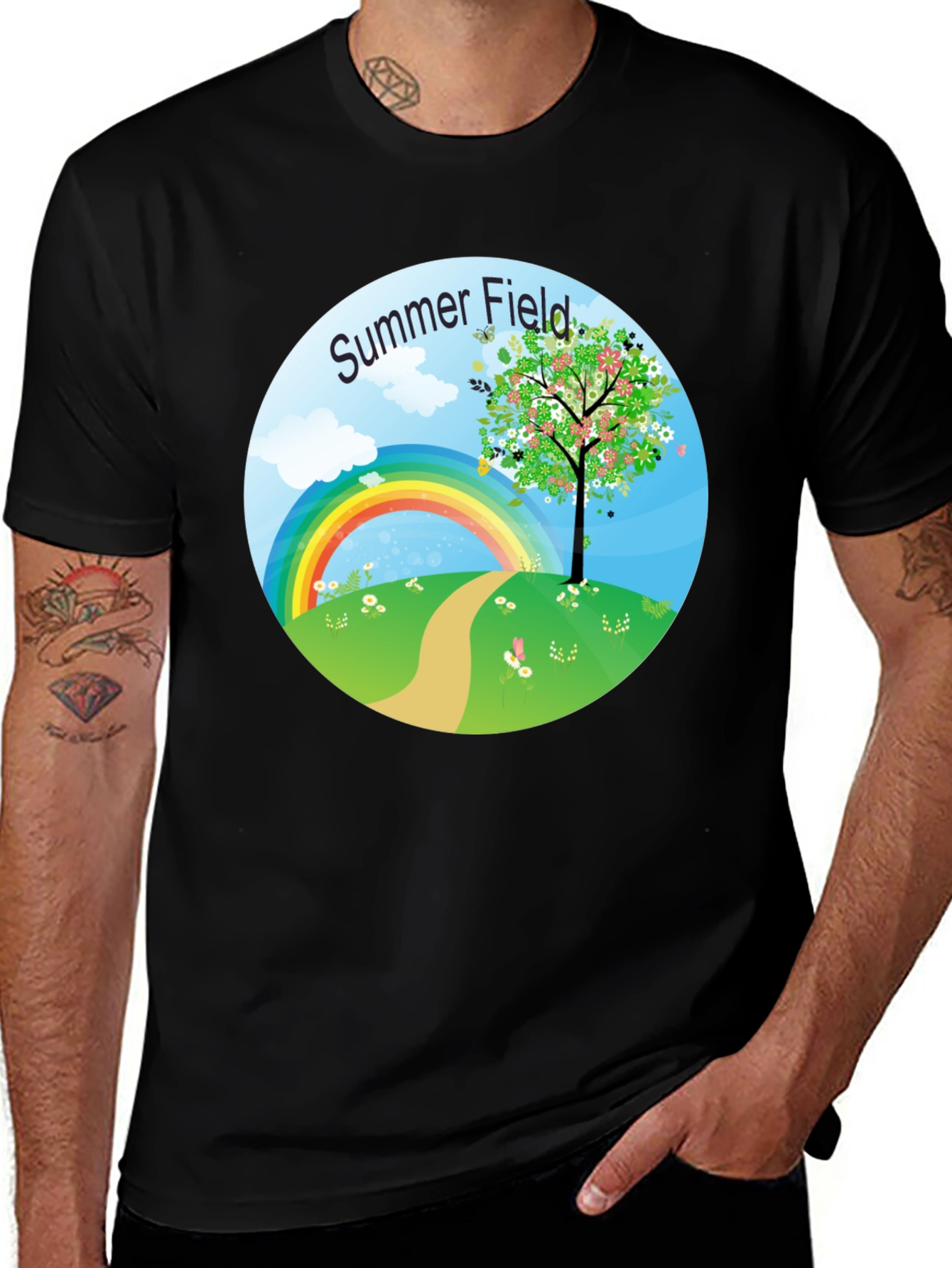 Variant 10 of Summer Field Graphic Tee - Black Short Sleeve