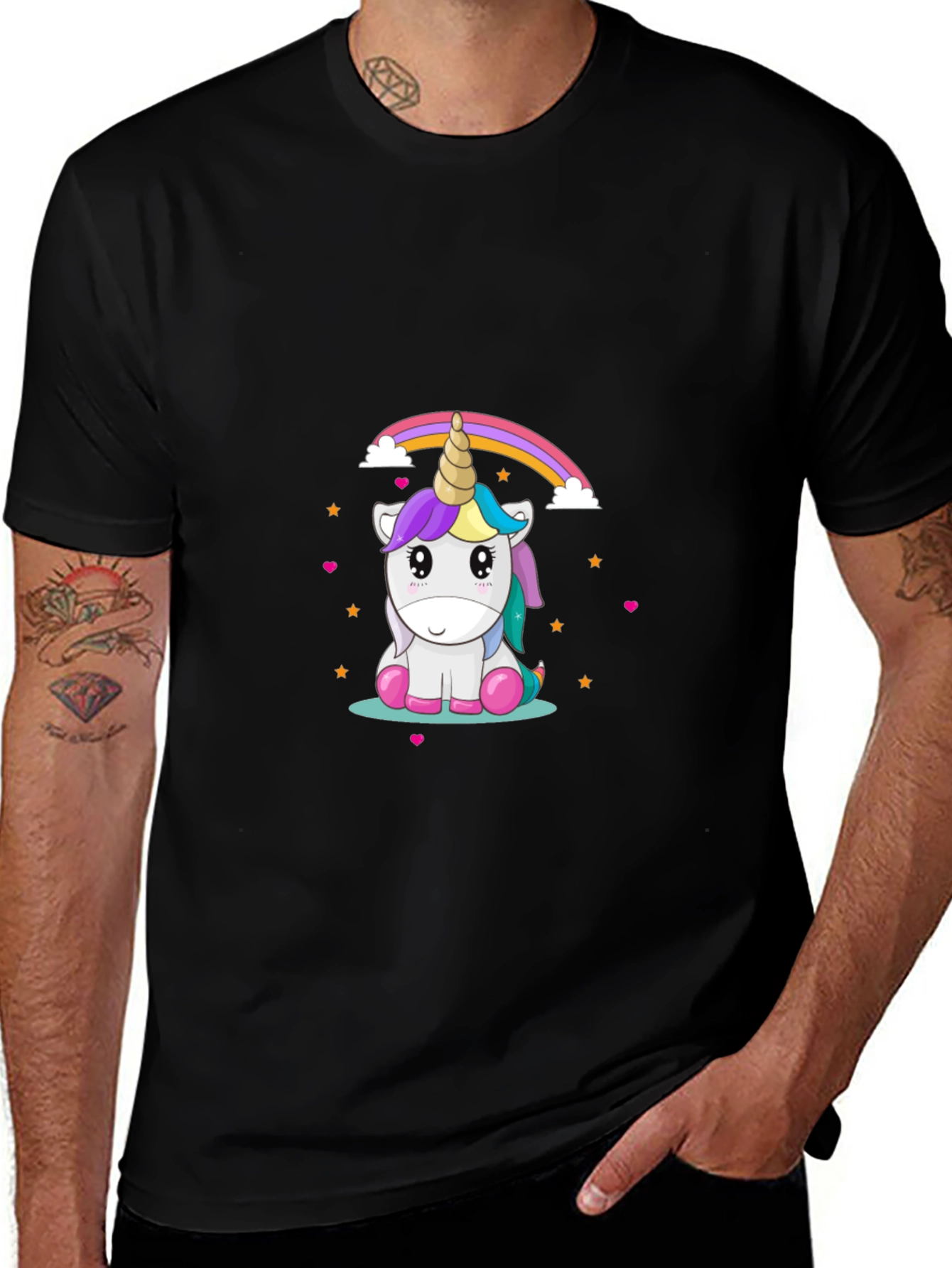 Variant 29 of Cute Unicorn Rainbow Graphic Tee - Black