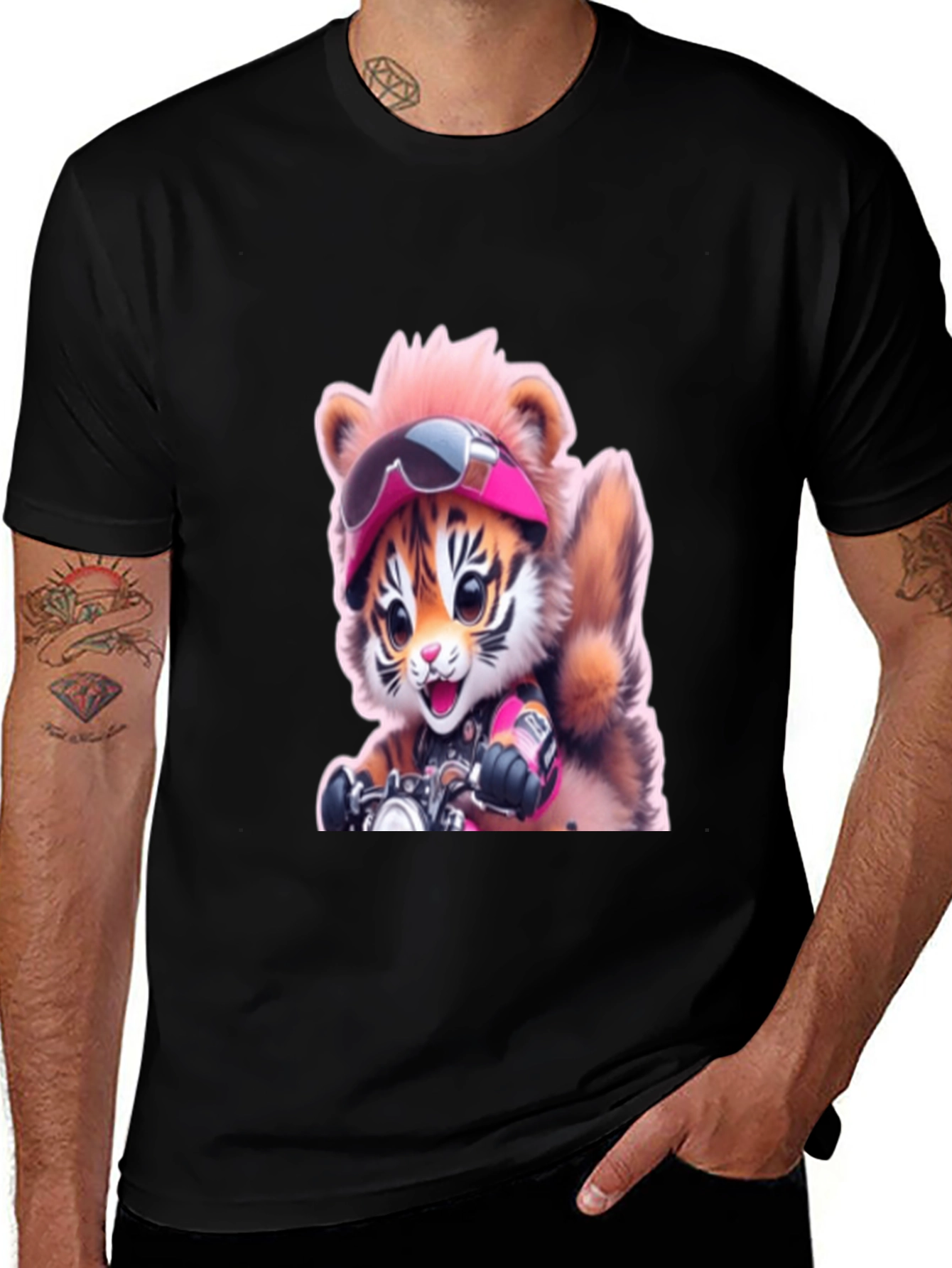 Variant 8 of Cute Tiger Rider Graphic Black T-Shirt