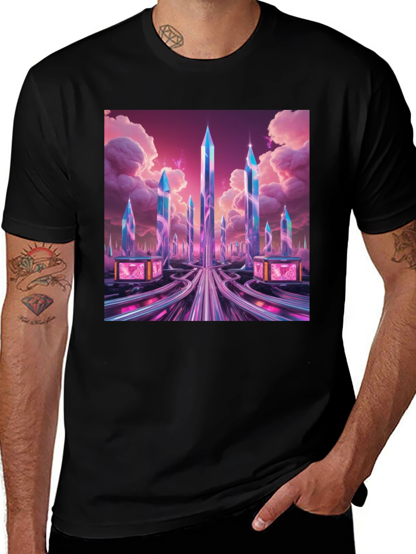 Black Futuristic Cityscape Graphic Tee main image