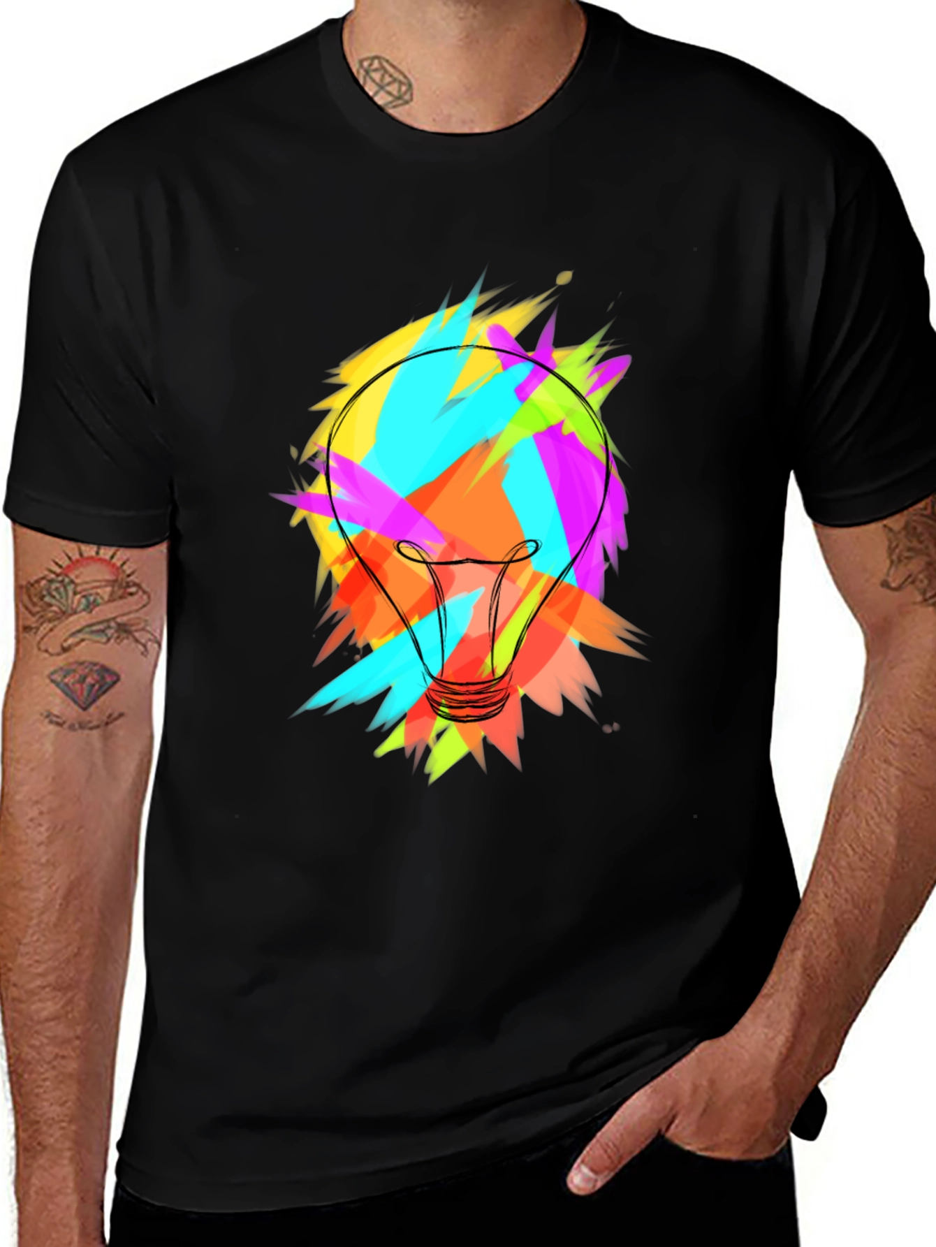 Variant 5 of Colorful Lightbulb Graphic Tee - Soft Cotton Blend