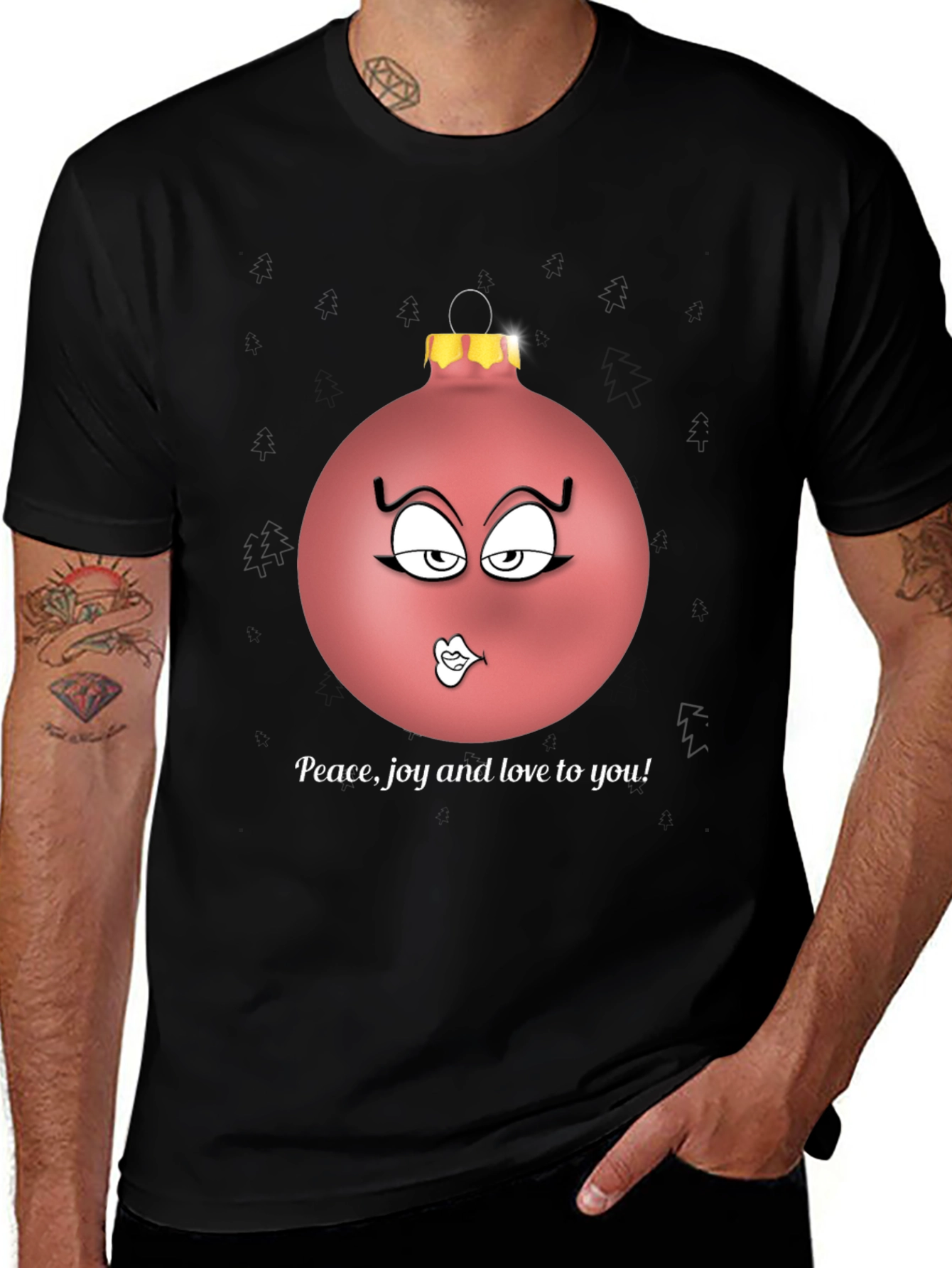 Variant 8 of Festive 'Peace, Joy, Love' Ornament Graphic Tee