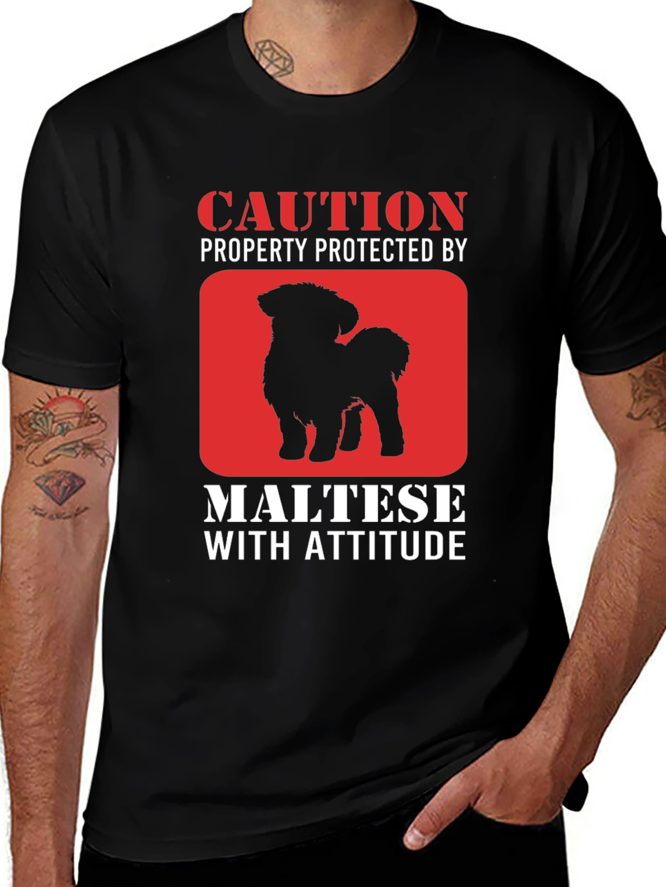 Caution Maltese With Attitude Graphic T-Shirt