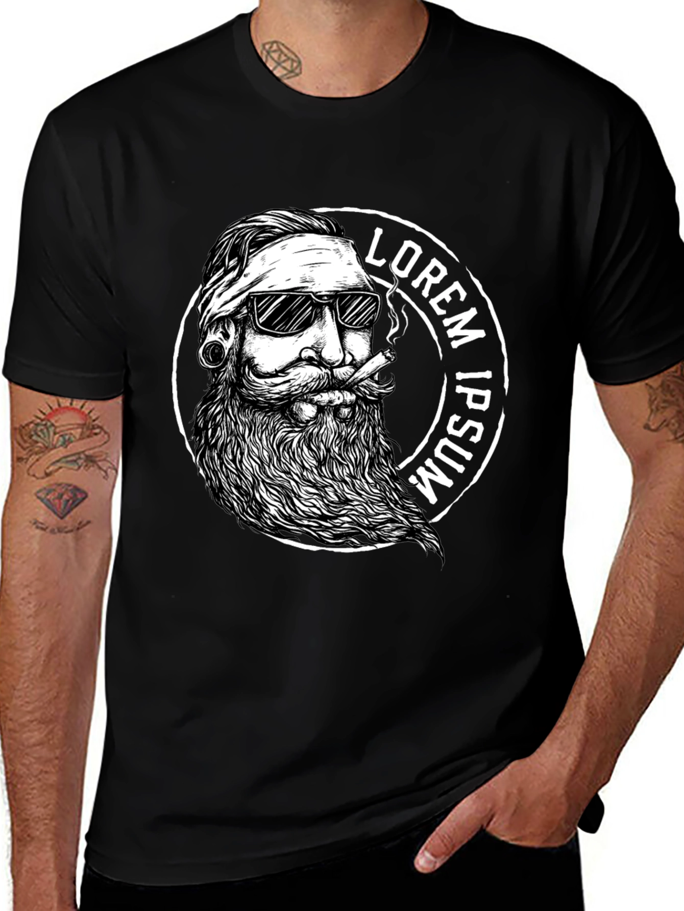 Variant 8 of Cool Bearded Man Graphic Tee - Black T-Shirt