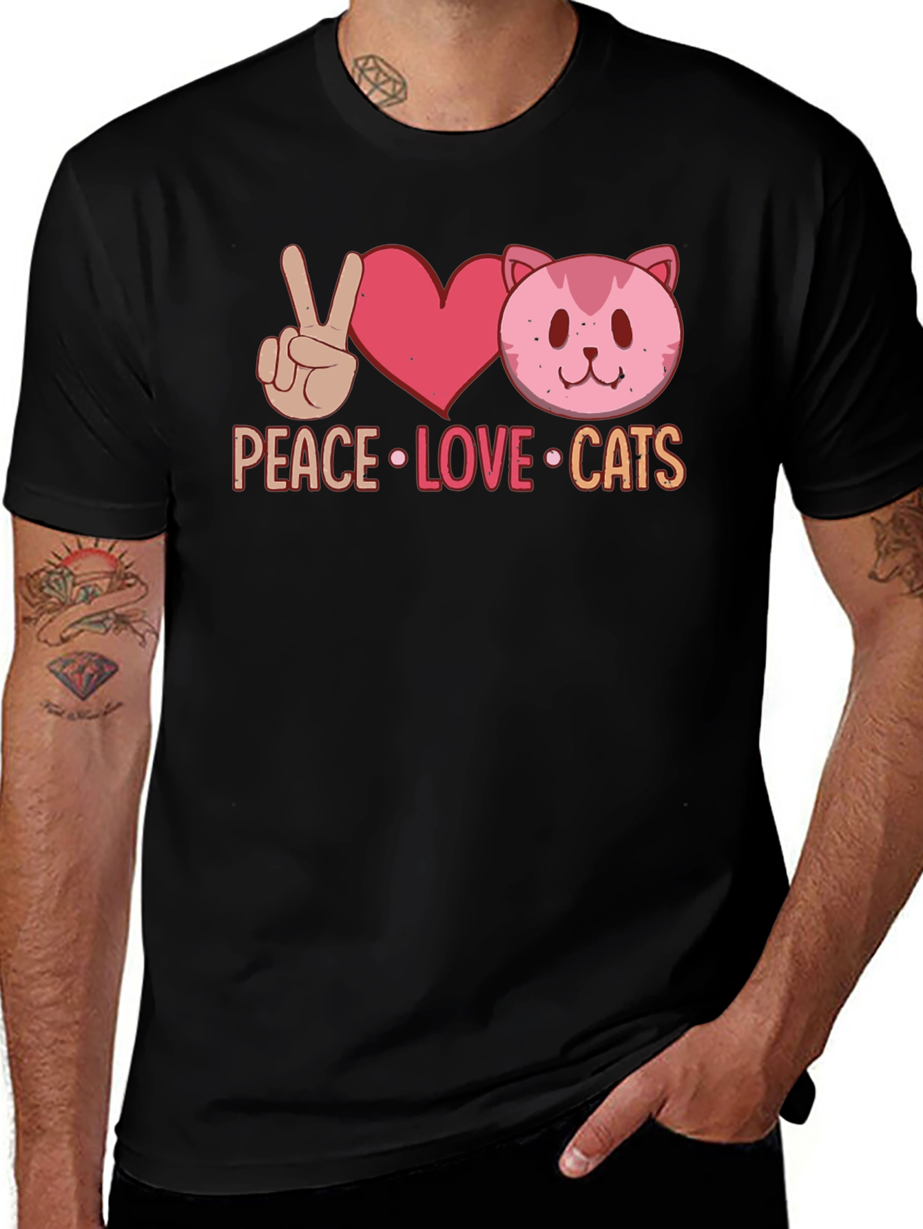 Variant 23 of Peace Love Cats T-Shirt - Cute Cat Lover Tee