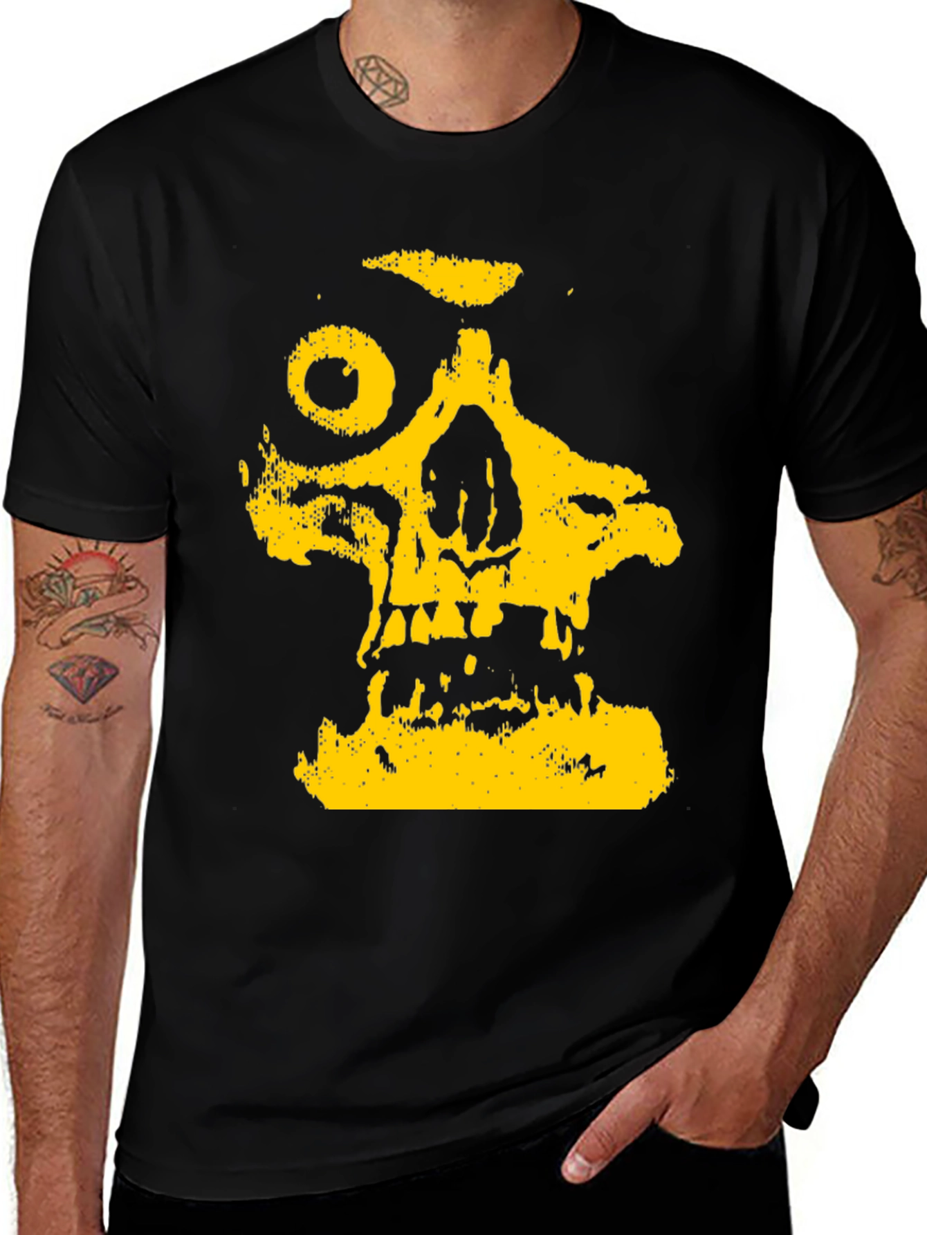 Variant 27 of Zombie Skull Graphic Tee - Black Cotton T-Shirt
