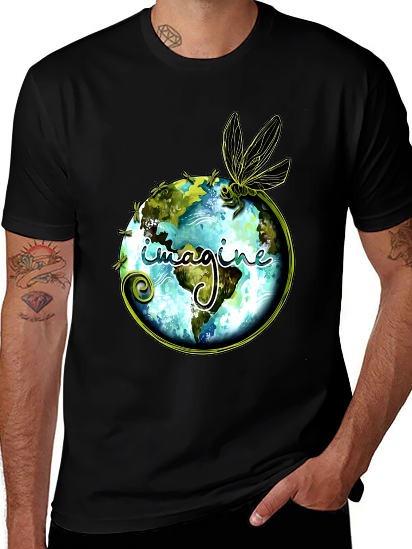 Variant 19 of Imagine Earth Dragonfly Graphic Black T-Shirt