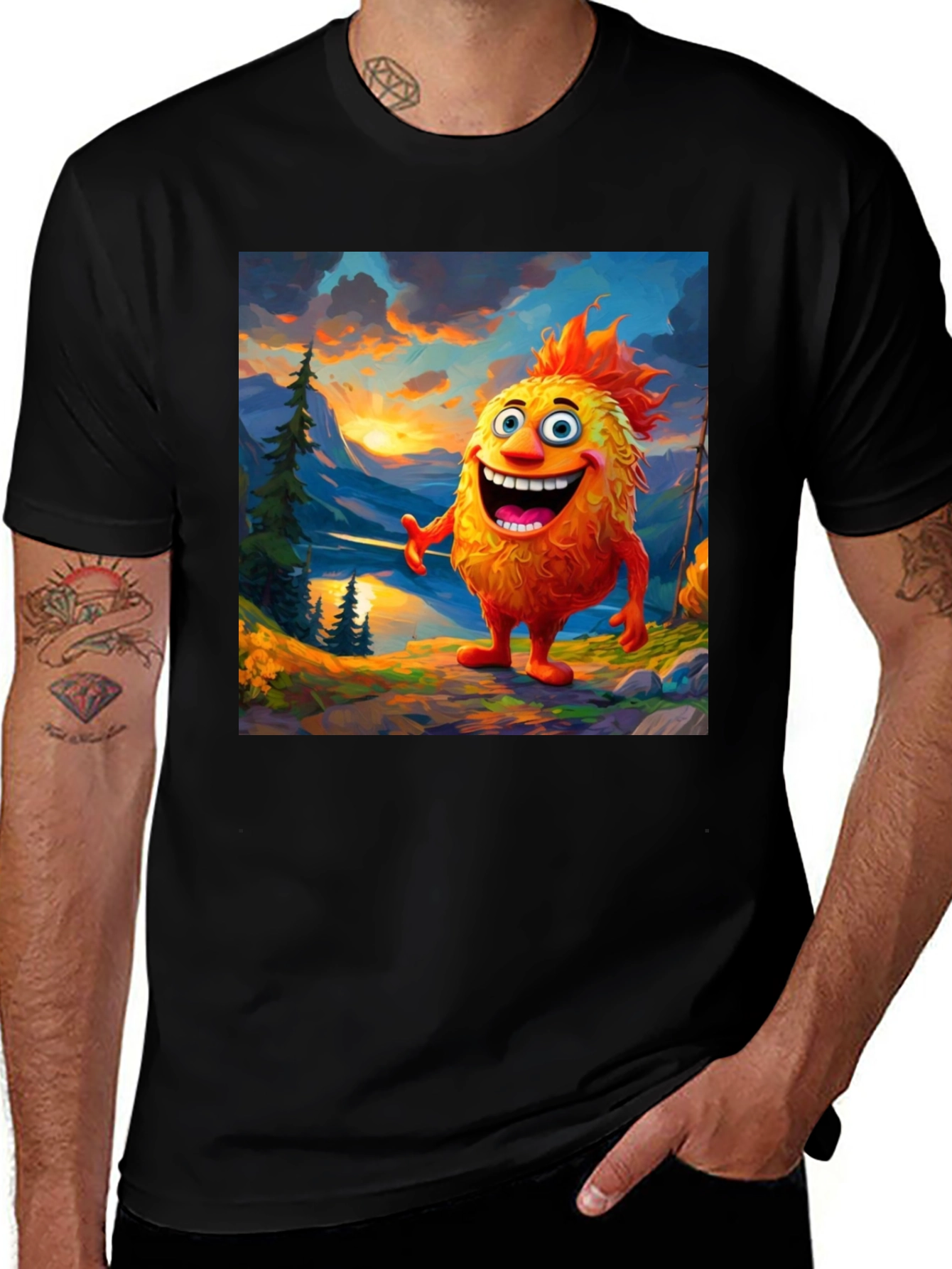 Variant 27 of Cartoon Monster Graphic Tee - Black T-Shirt