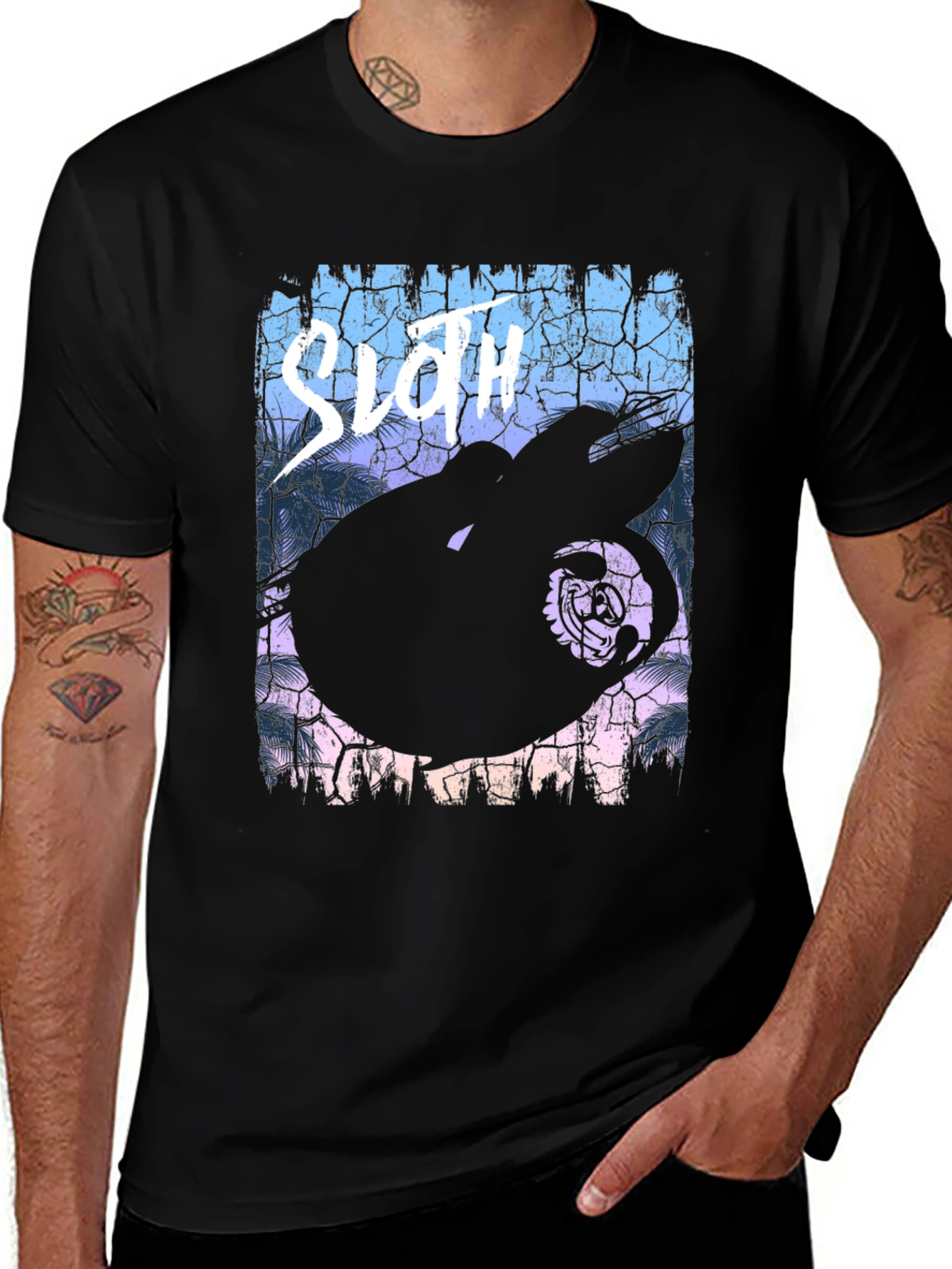 Variant 18 of Sloth Graphic Print Men's Black T-Shirt