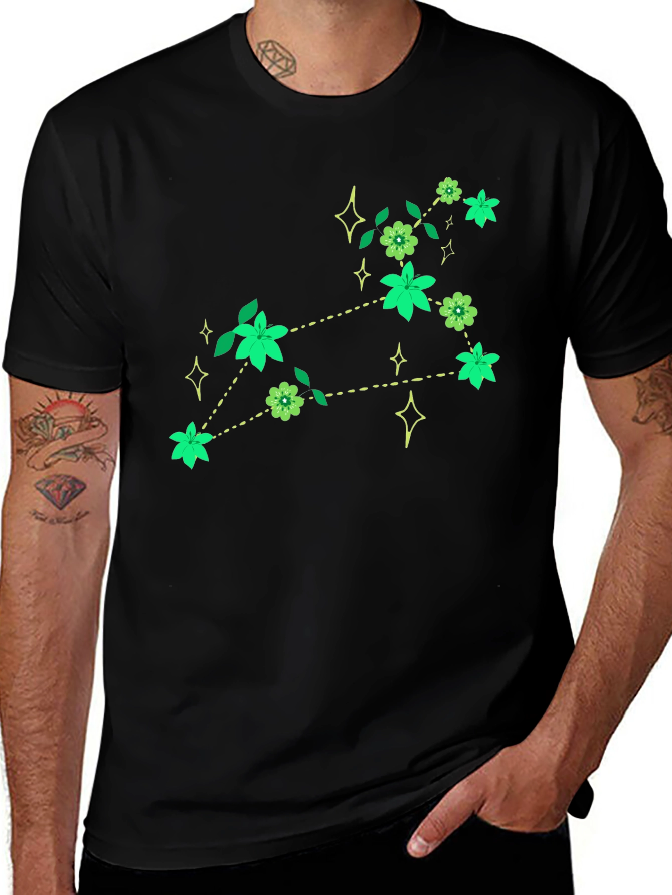 Variant 29 of Floral Leo Constellation Black Tee