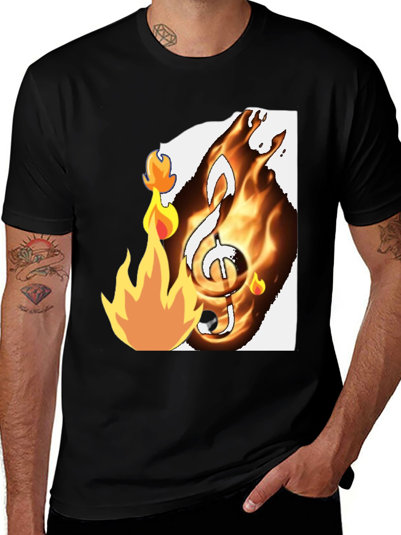 Black Fiery Music Note Graphic T-Shirt - Black main image