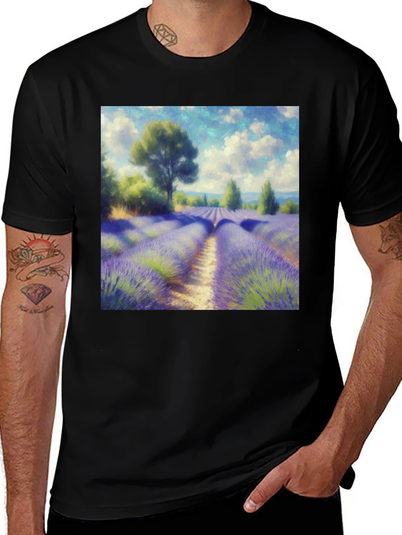 Variant 4 of Lavender Field Print Black T-Shirt