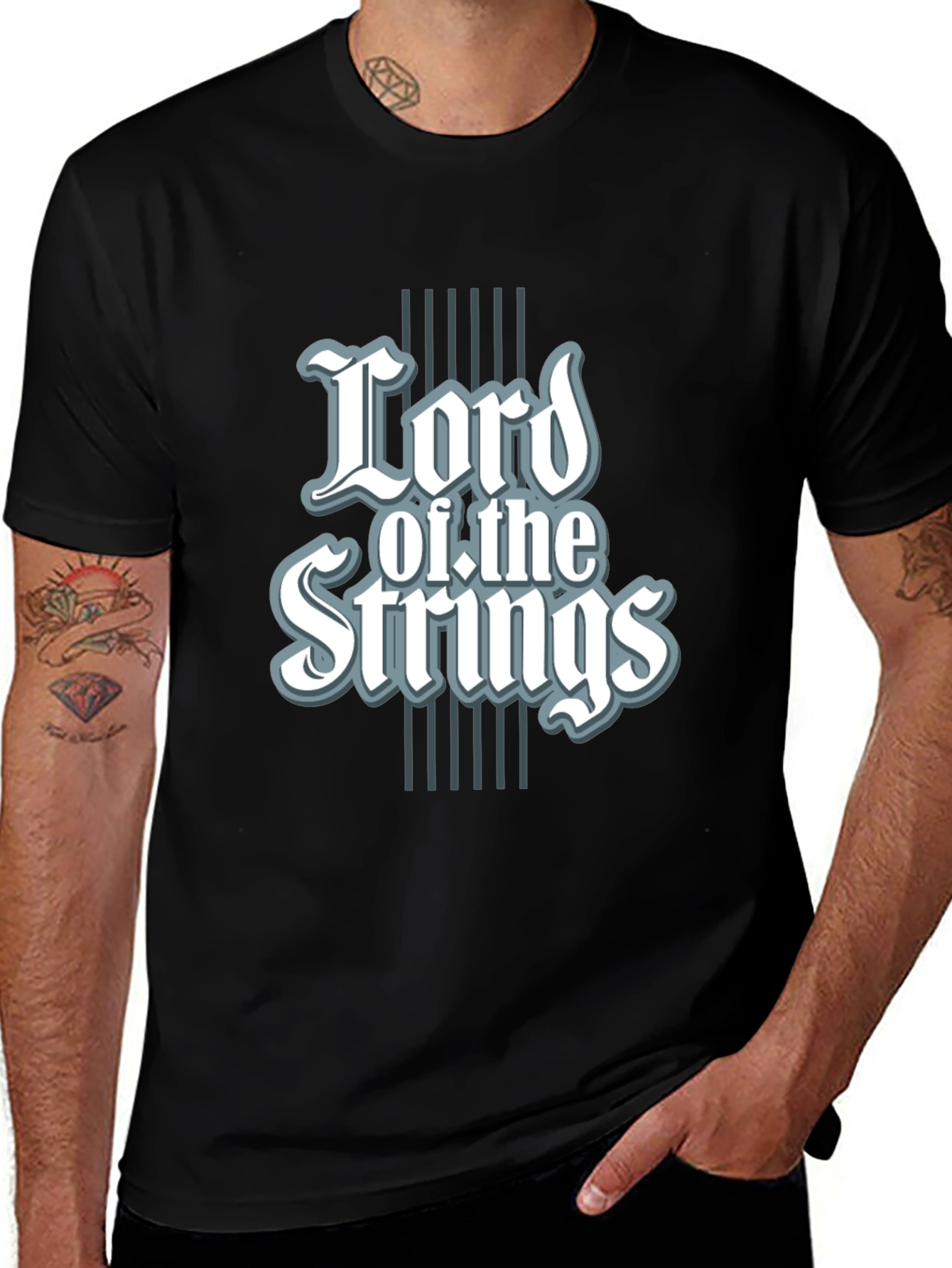 Variant 25 of Lord of the Strings Graphic Tee - Black Cotton T-Shirt