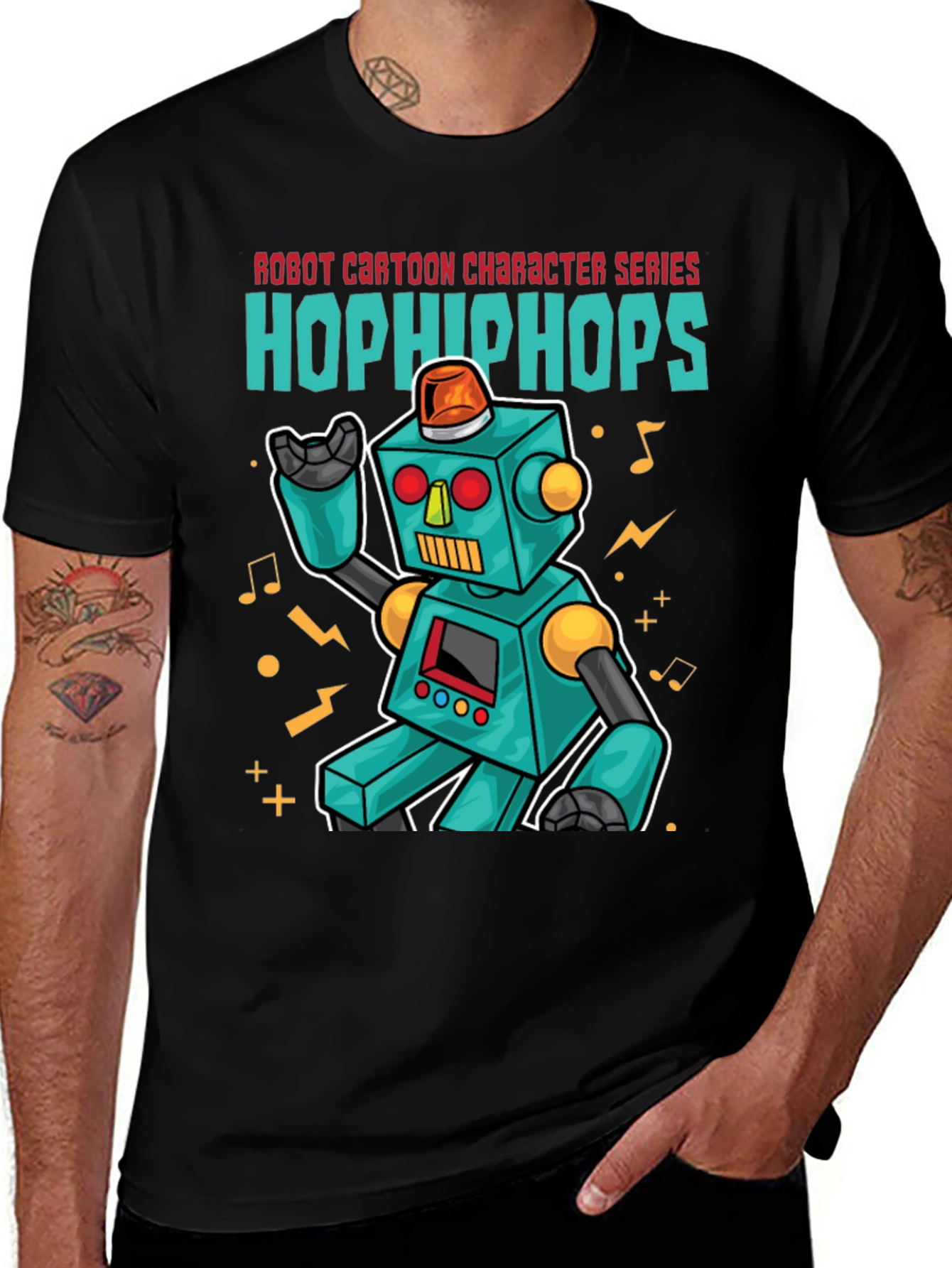 Variant 17 of Robot Cartoon Graphic T-Shirt - Black