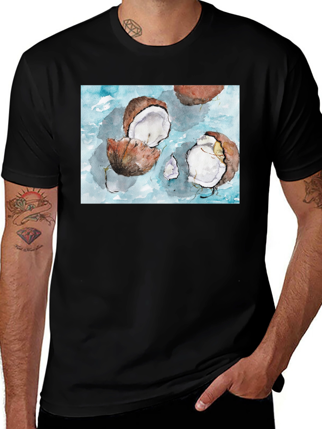 Variant 11 of Coconut Watercolor Graphic T-Shirt - Tropical Summer Style