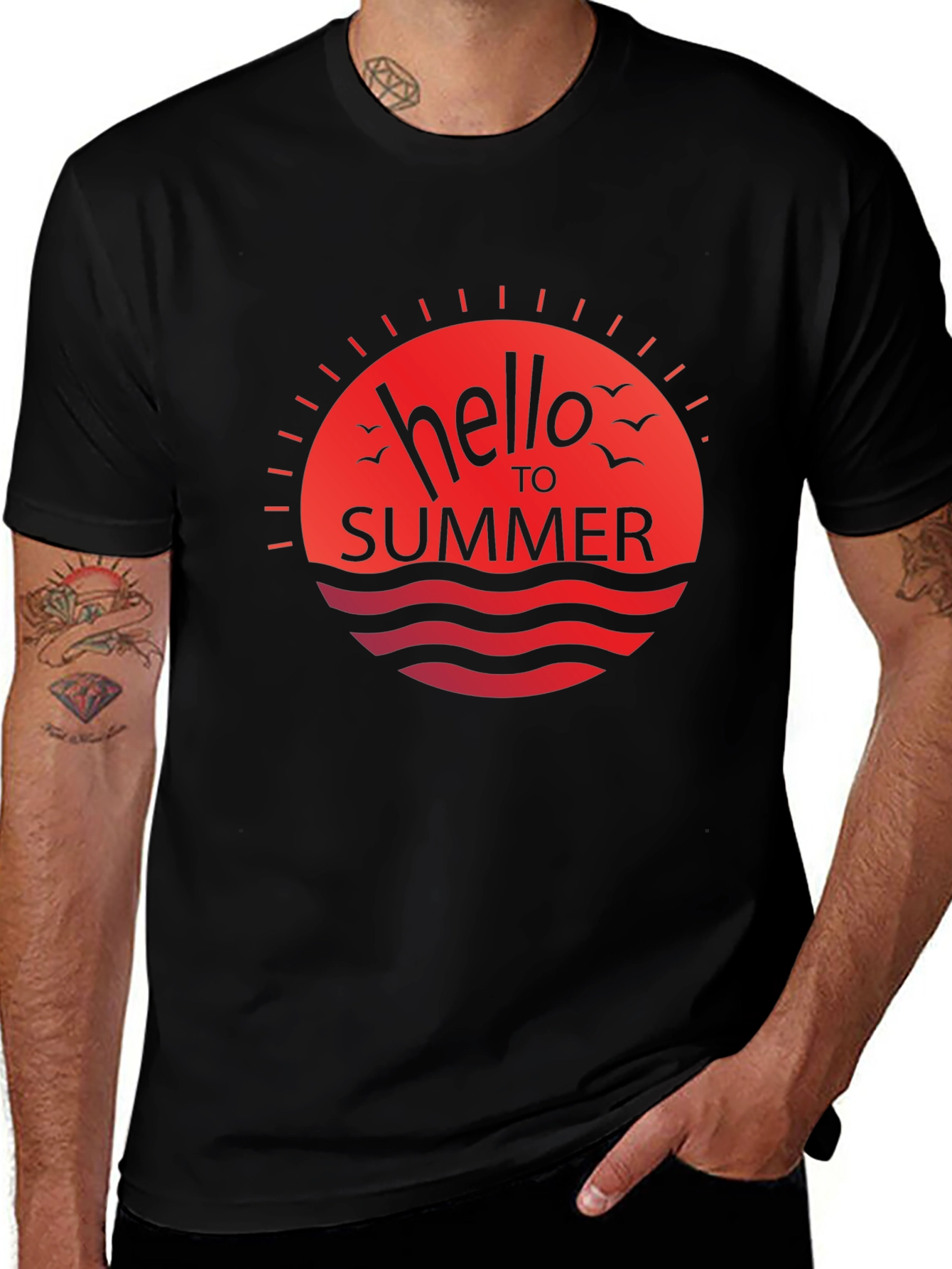 Variant 23 of Hello Summer Graphic Tee - Black Casual Shirt