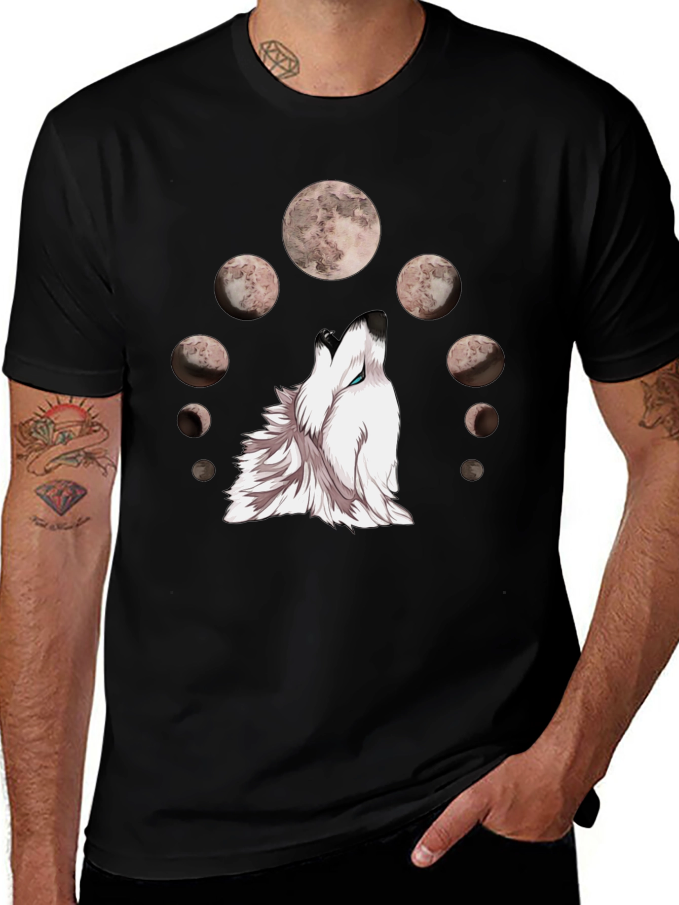 Variant 26 of Wolf Moon Phases Black Graphic T-Shirt