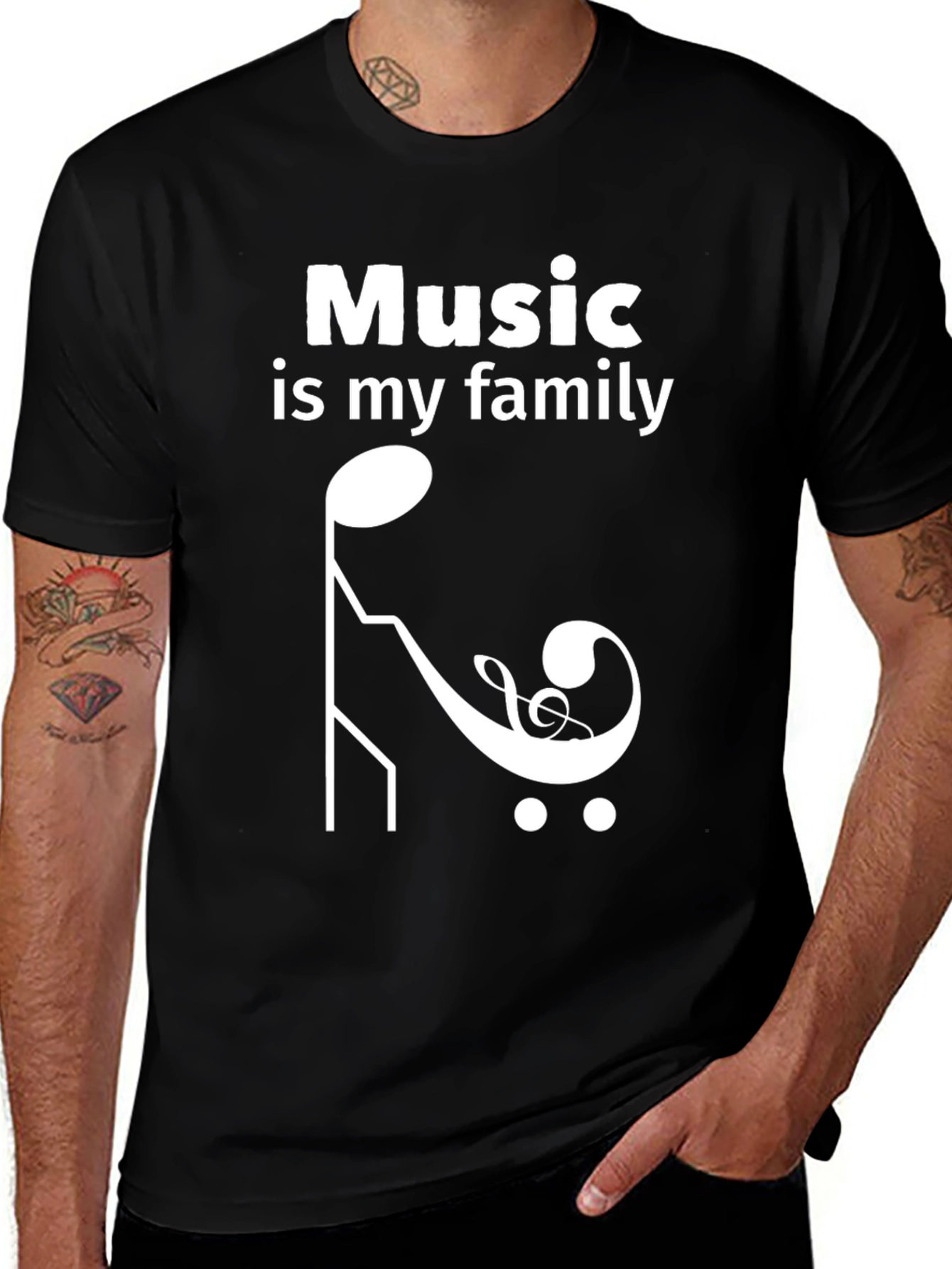 Music is My Family T-Shirt - Black, Crew Neck