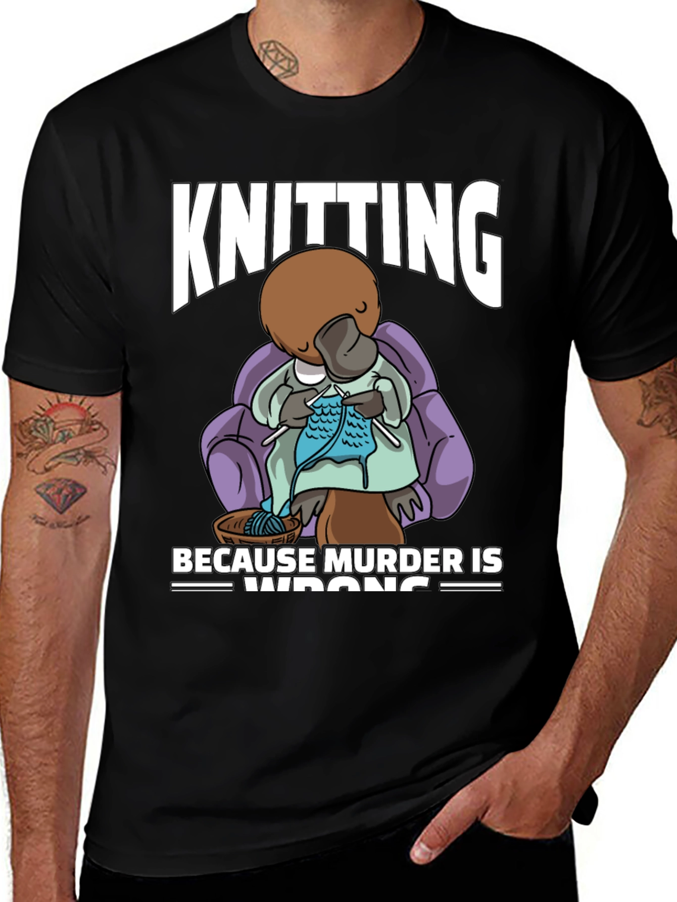 Variant 14 of Knitting Because Murder Is Wrong Platypus T-Shirt