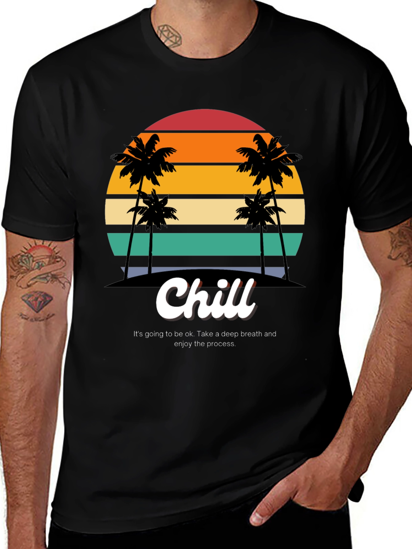 Variant 11 of Chill Graphic T-Shirt - Retro Sunset Palm Design