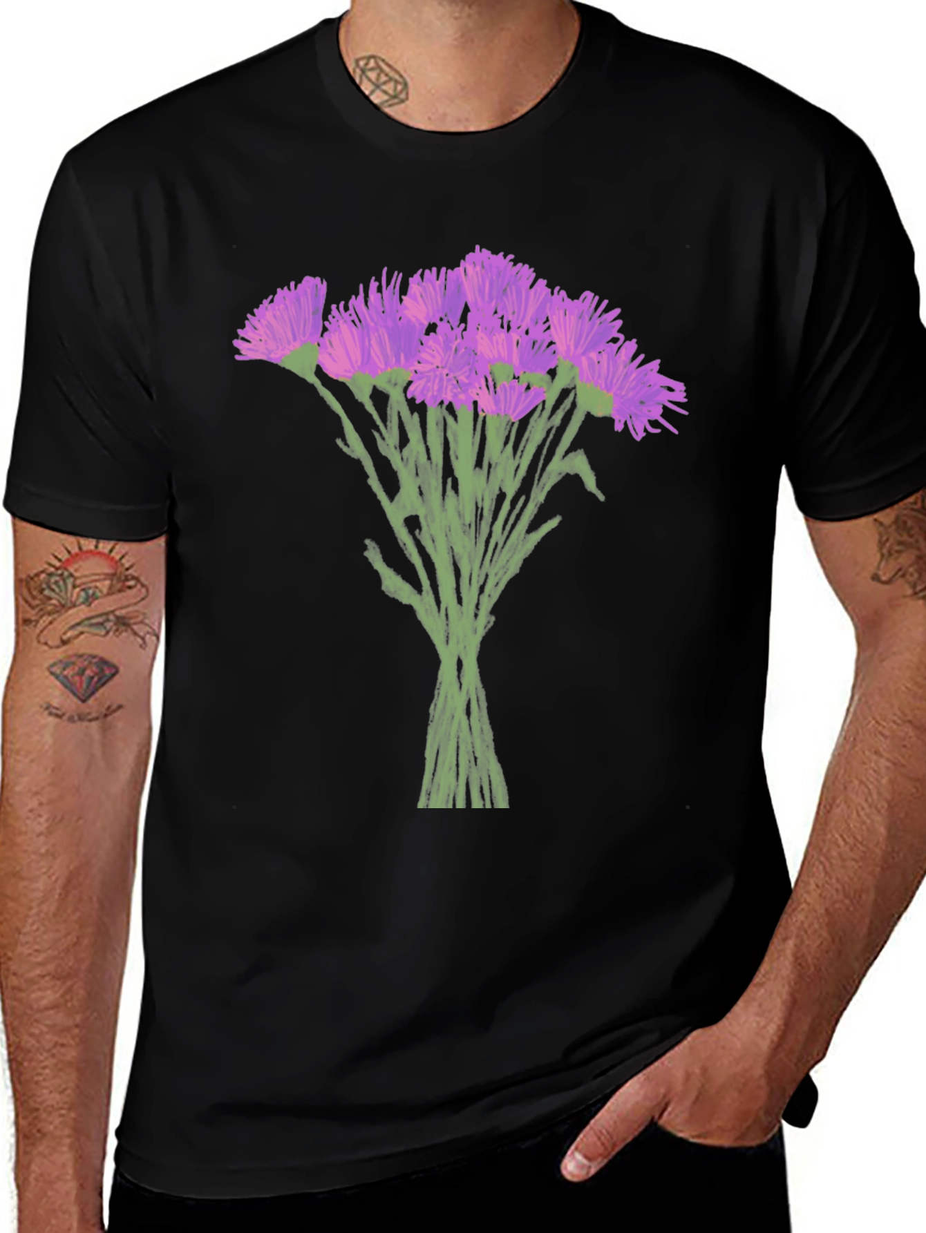 Variant 5 of Floral Print Black T-Shirt