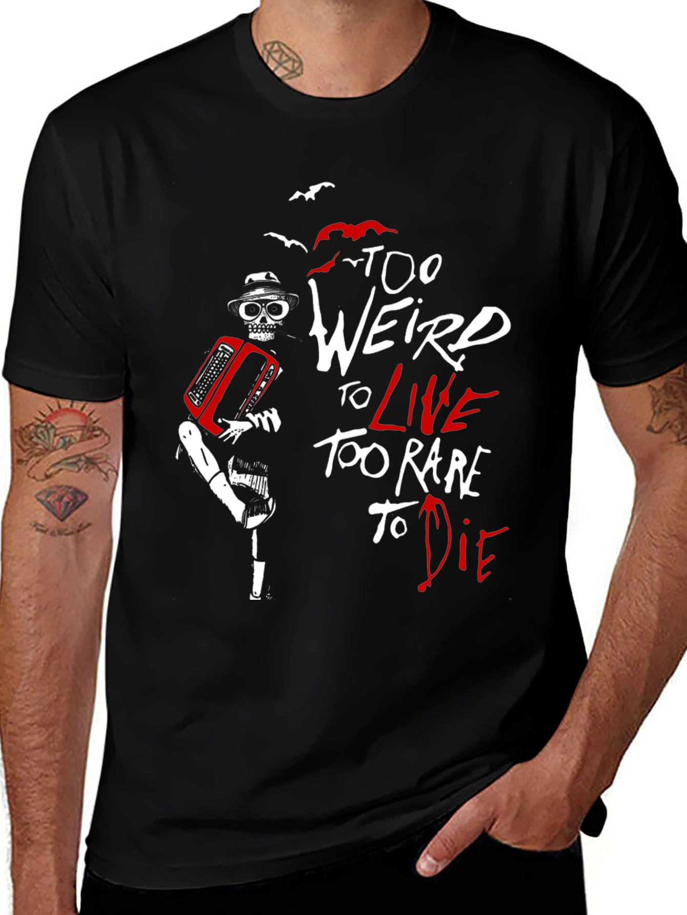 Variant 14 of Too Weird To Live T-Shirt Skeleton Accordion Black Tee