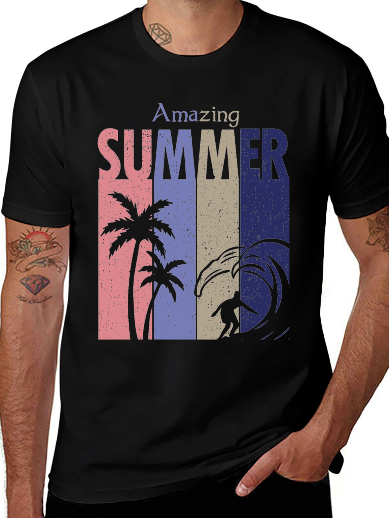 Variant 25 of Amazing Summer Graphic Tee - Surf & Palm Design