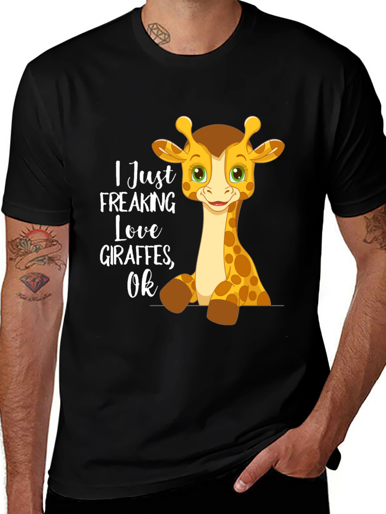 Black Giraffe Lover Graphic Tee - I Freaking Love Giraffes OK main image