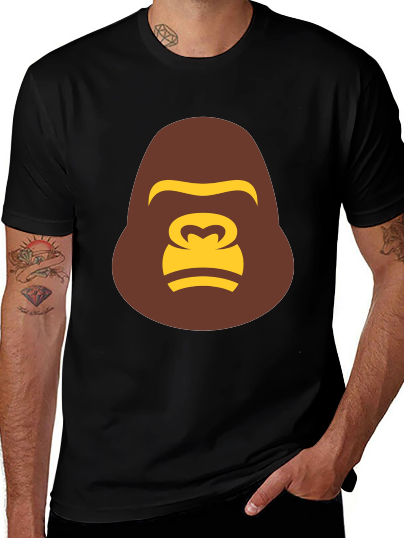 Variant 11 of Gorilla Face Graphic Print Men's Black T-Shirt