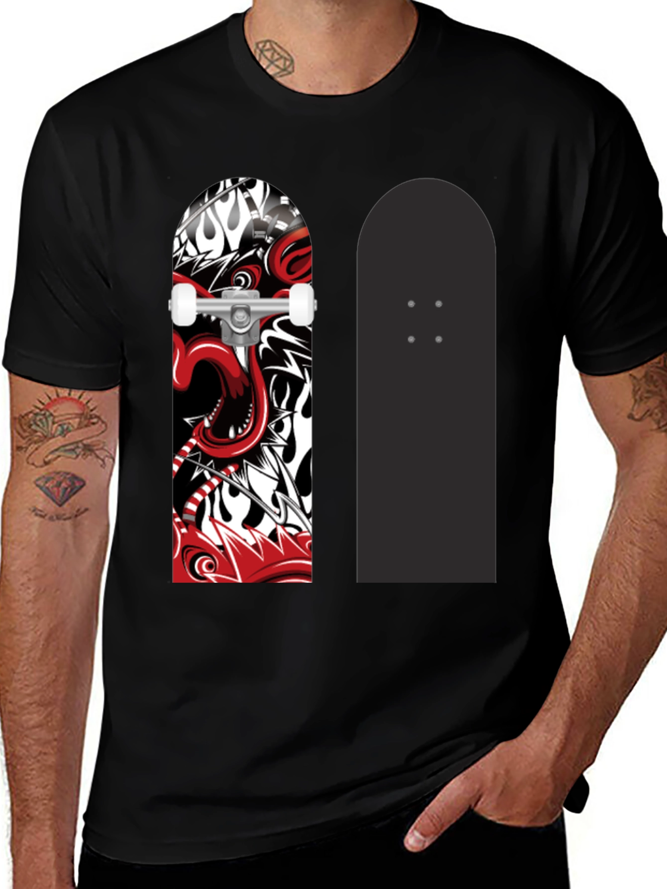 Variant 2 of Skateboard Graphic Print Black T-Shirt
