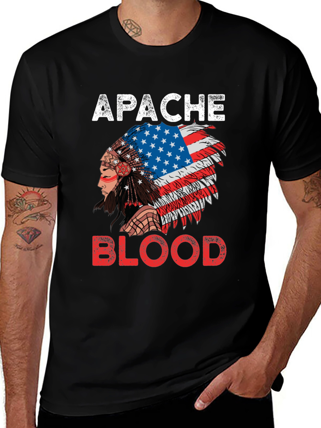 Apache Blood T-Shirt - Patriotic Native American Pride