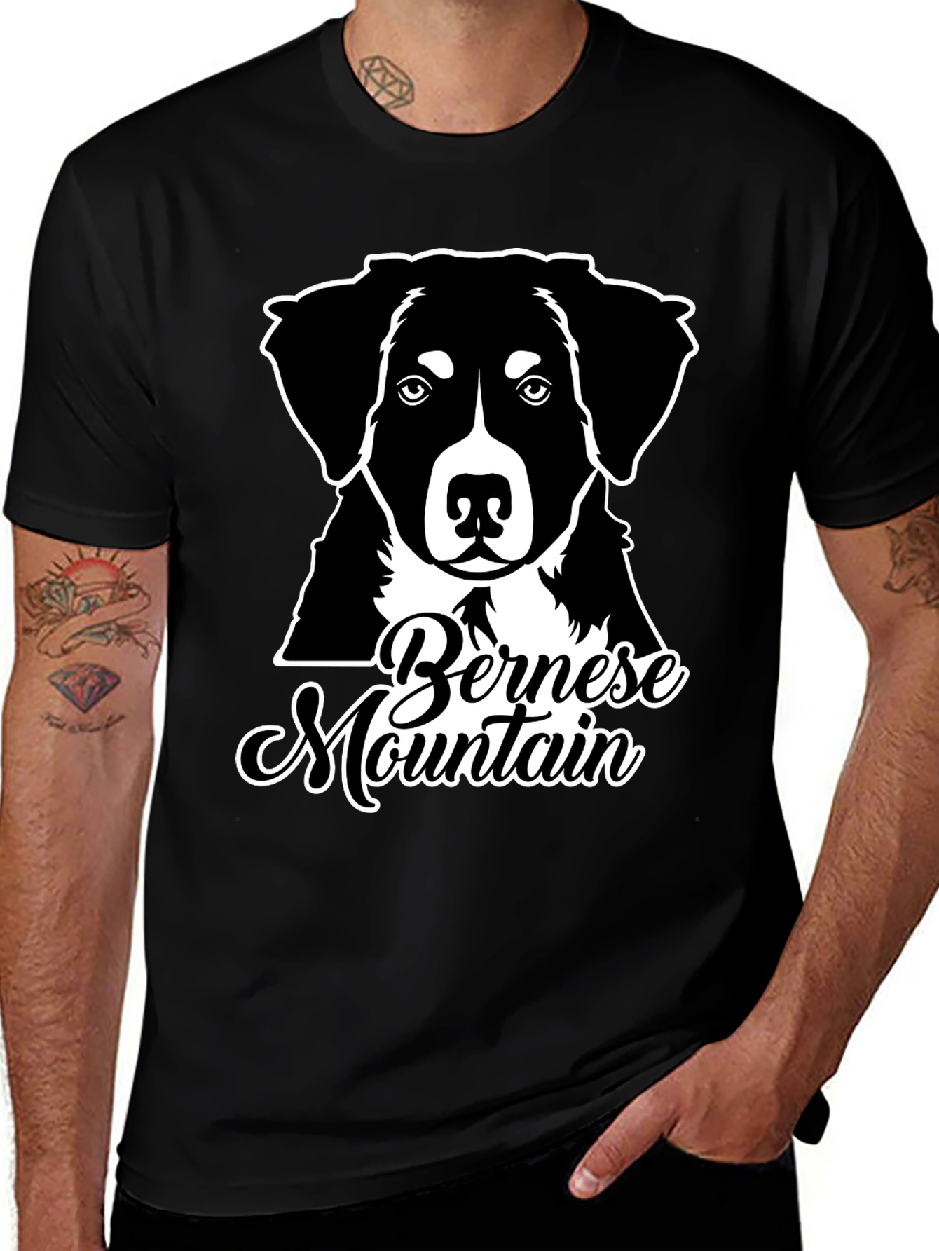 Bernese Mountain Dog Graphic Tee - Black Cotton Blend