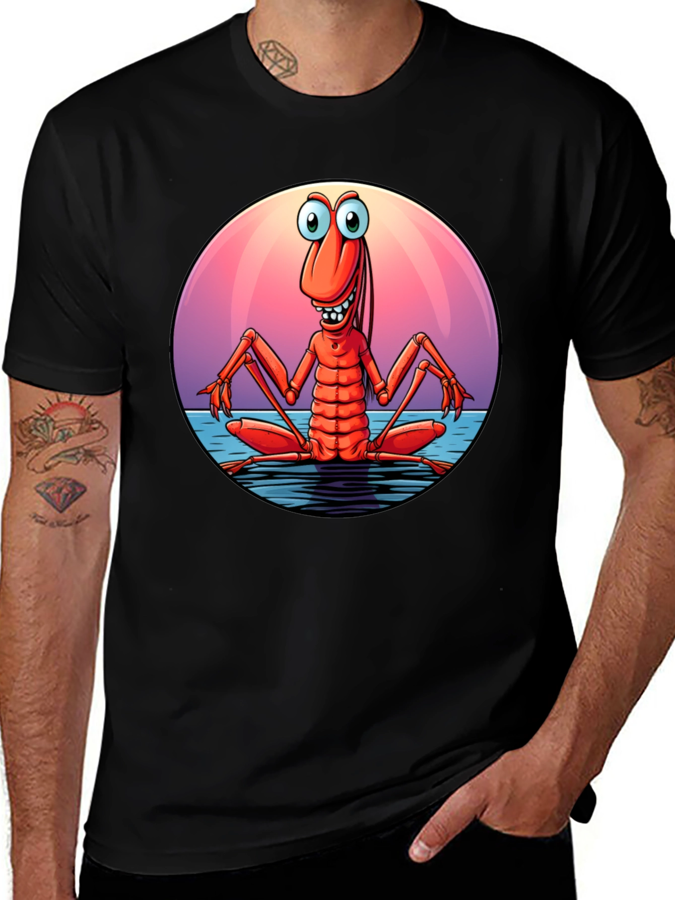 Variant 6 of Funny Shrimp Graphic T-Shirt - Cartoon Style