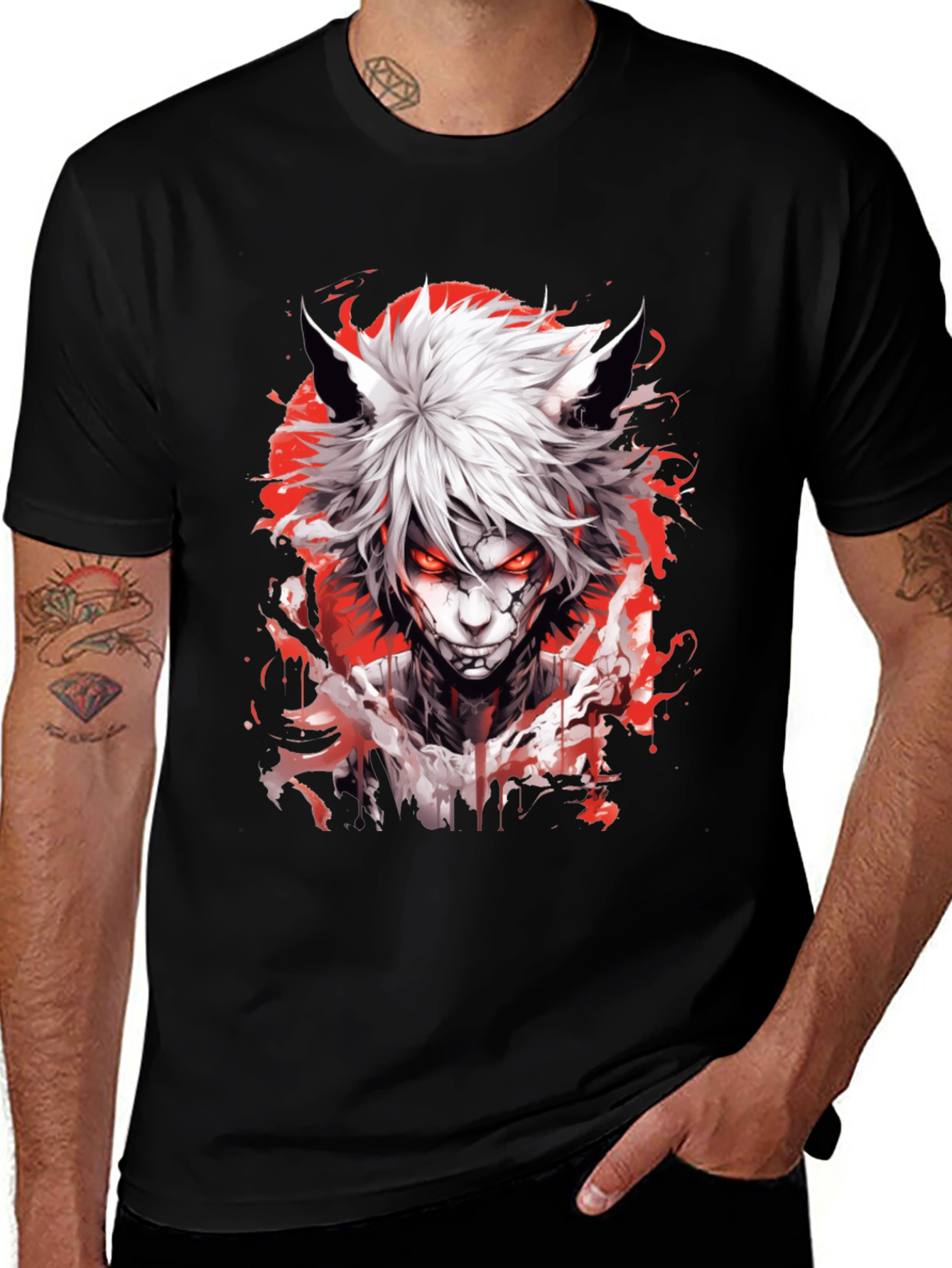 Variant 15 of Anime Wolf Graphic Tee - Men's Black T-Shirt