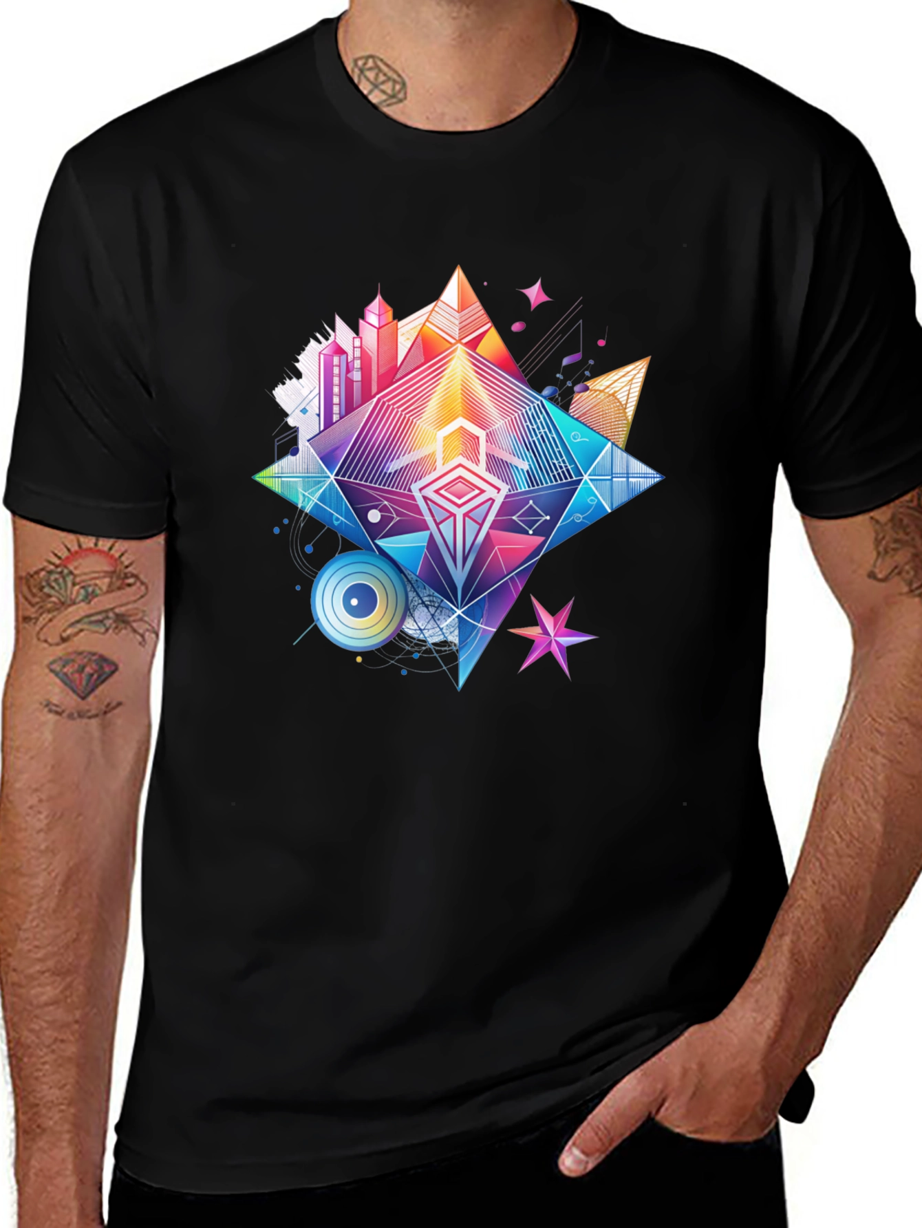 Variant 26 of Geometric Prism Graphic Black Tee