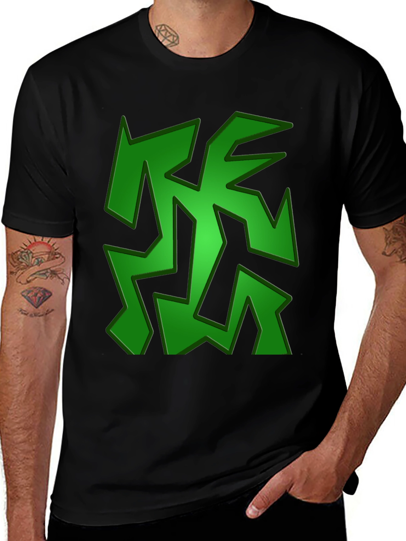 Variant 15 of Green Abstract Design Black T-Shirt