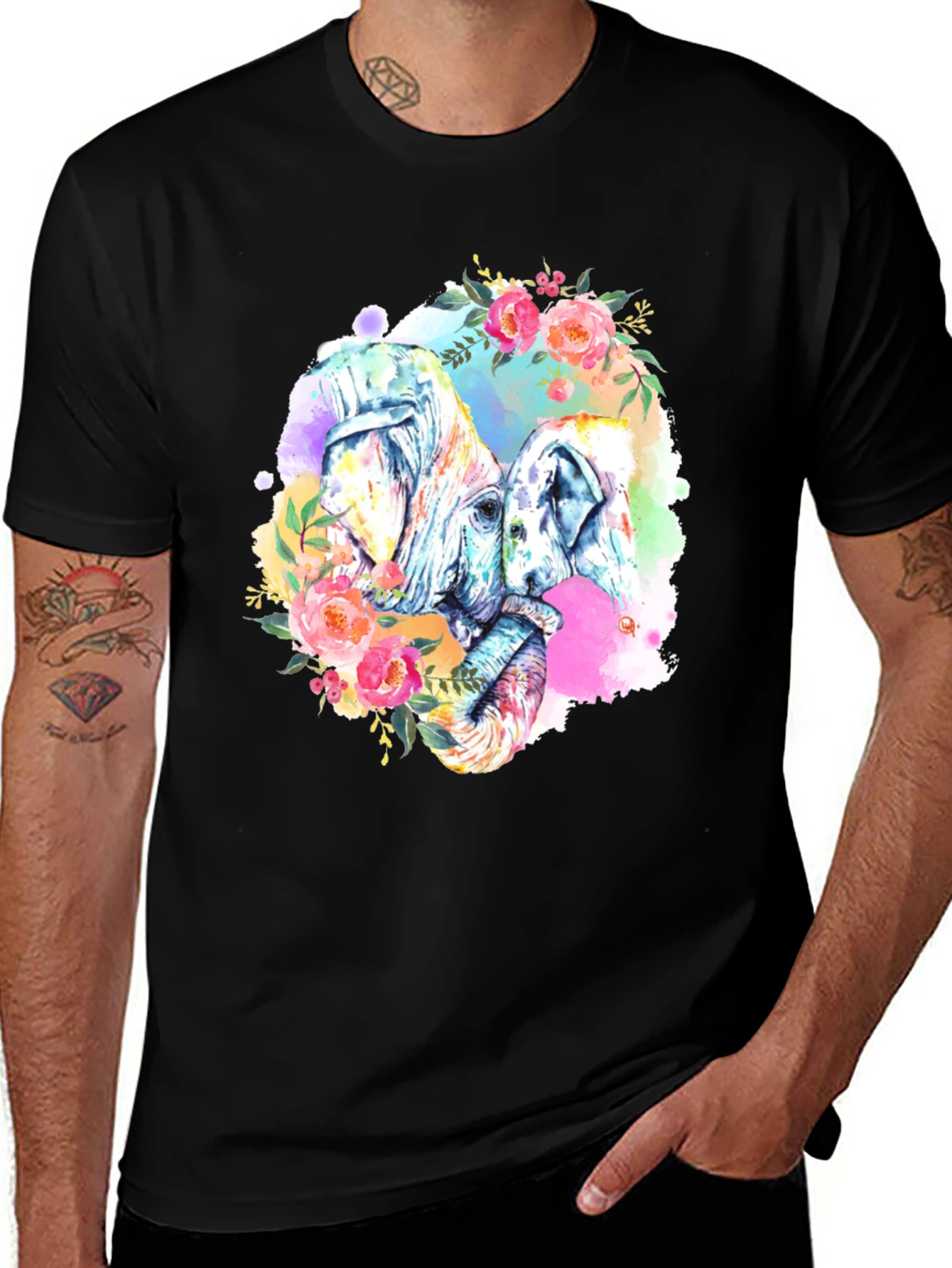 Variant 16 of Floral Elephant Watercolor T-Shirt