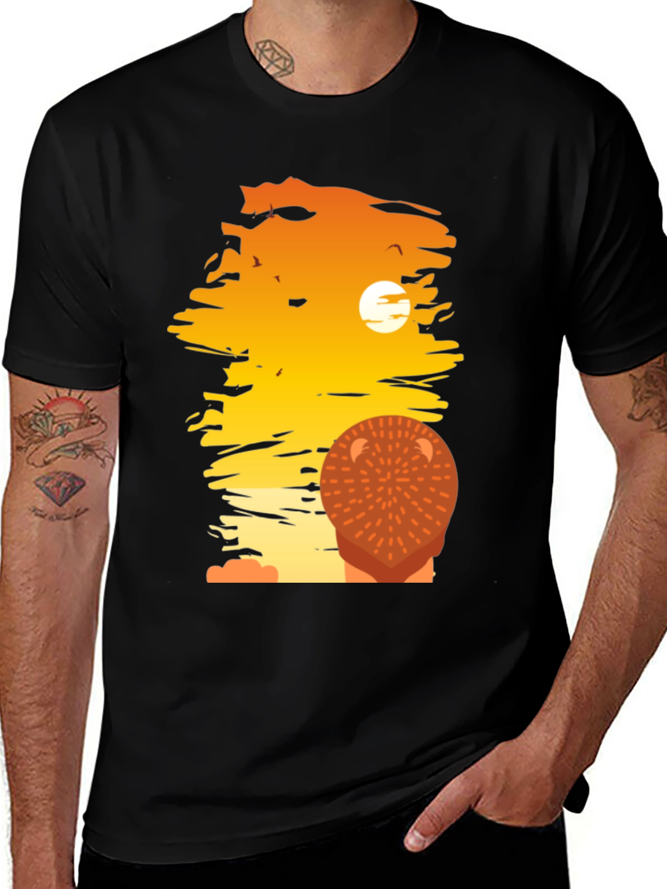Variant 5 of Sunset Lion Graphic Black T-Shirt