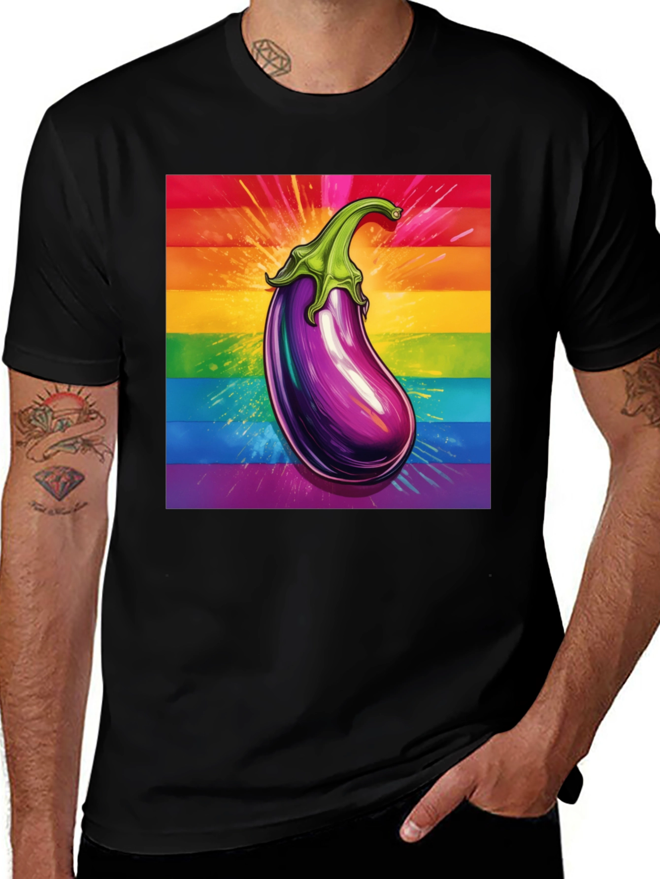 Variant 30 of Eggplant Pride T-Shirt: Bold Rainbow Graphic Tee