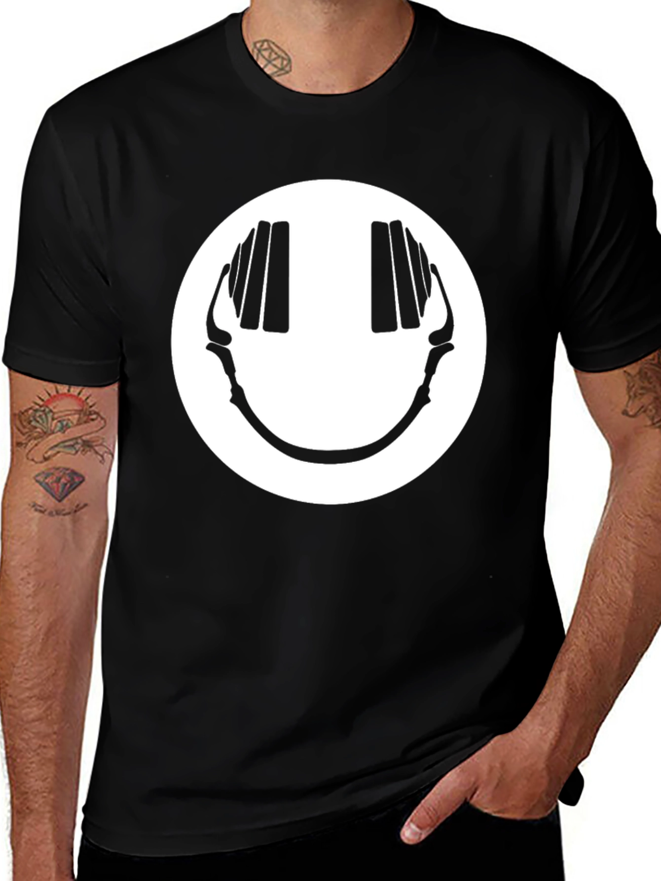 Variant 19 of Smiley Face Headphones Graphic Tee - Black