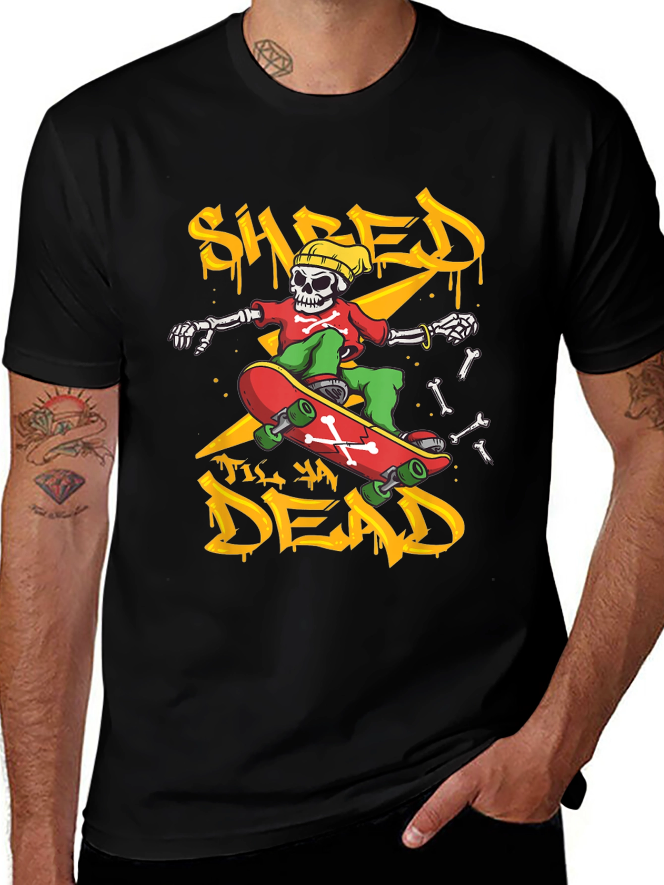 Variant 10 of Shred Til Ya Dead Skateboarder T-Shirt