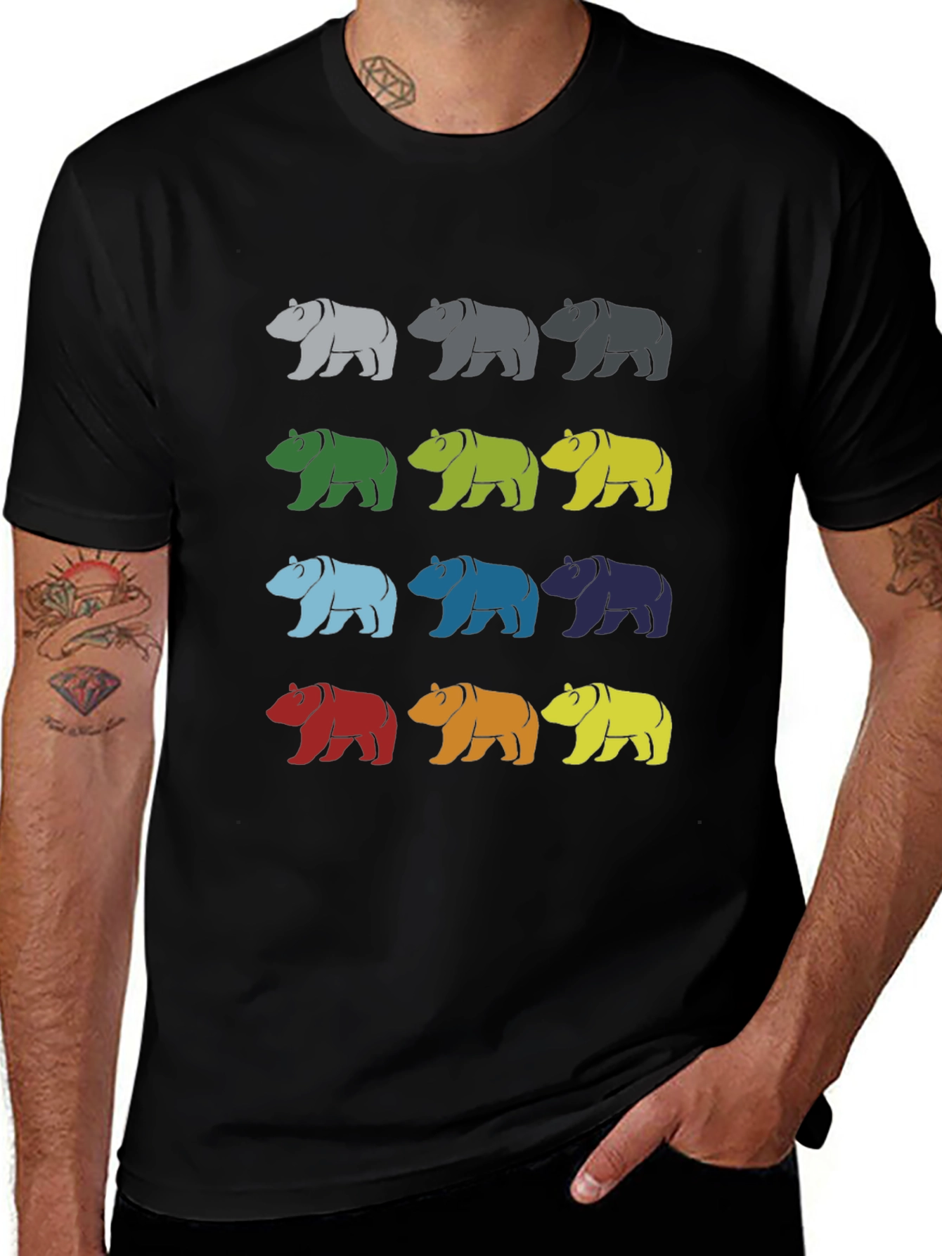 Variant 12 of Colorful Bear Graphic Black T-Shirt